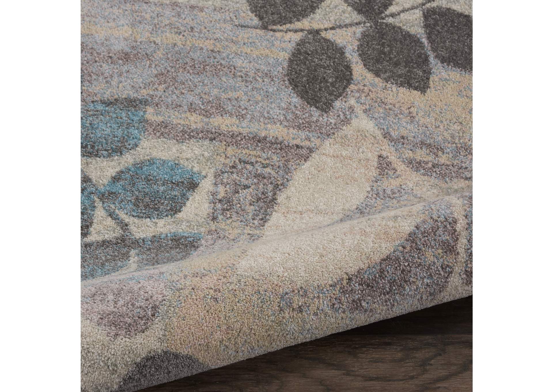 Nourison Tranquil 5' Round White and Blue Farmhouse Area Rug,Nourison