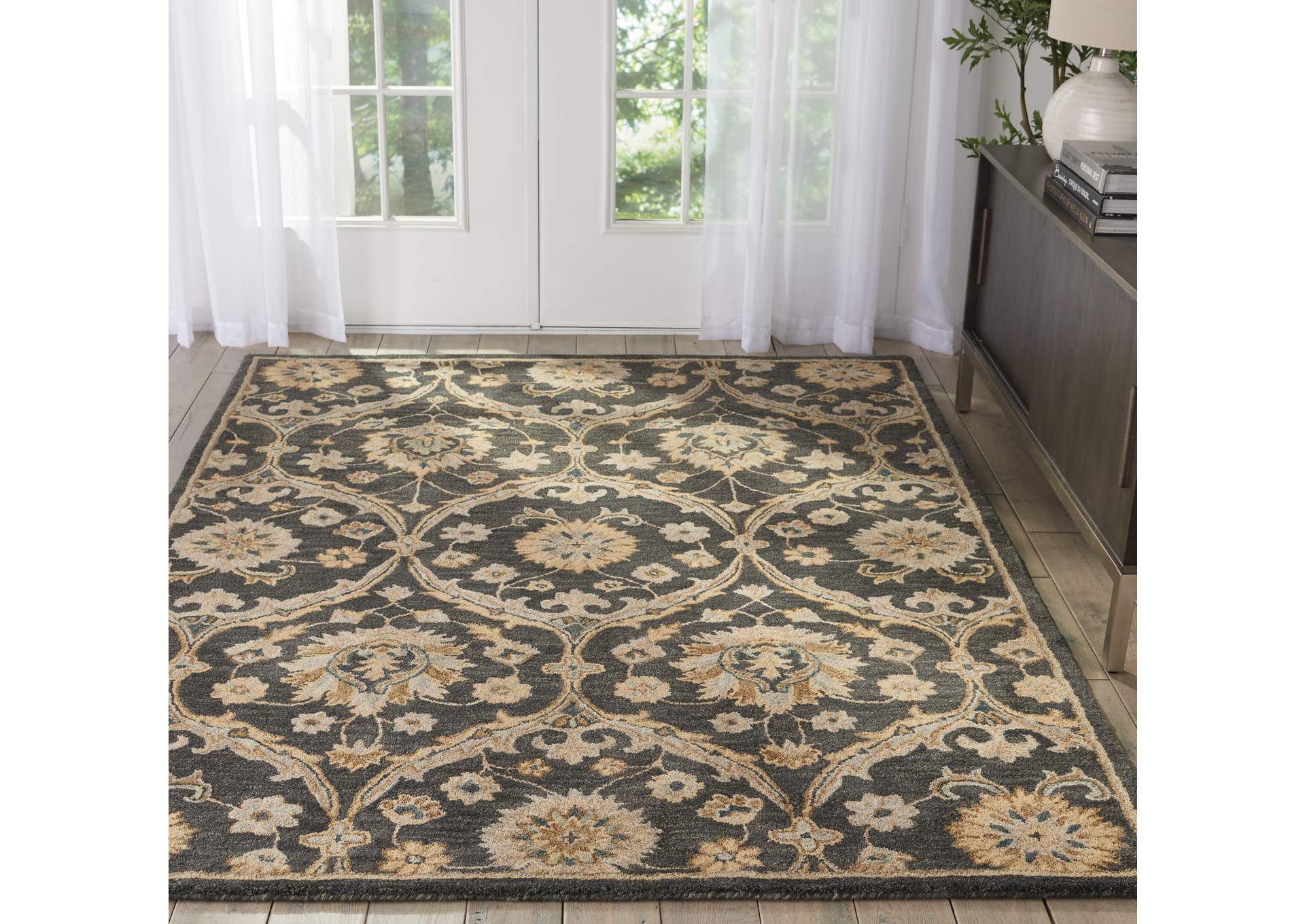 Nourison Jazmine JAZ03 Dark Blue and Gold 5'x8' Moroccan Area Rug,Nourison