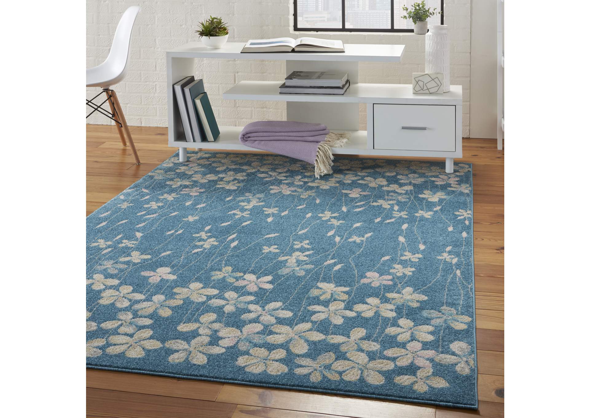 Nourison Tranquil TRA04 Turquoise Blue 5'x7' Floral Area Rug,Nourison