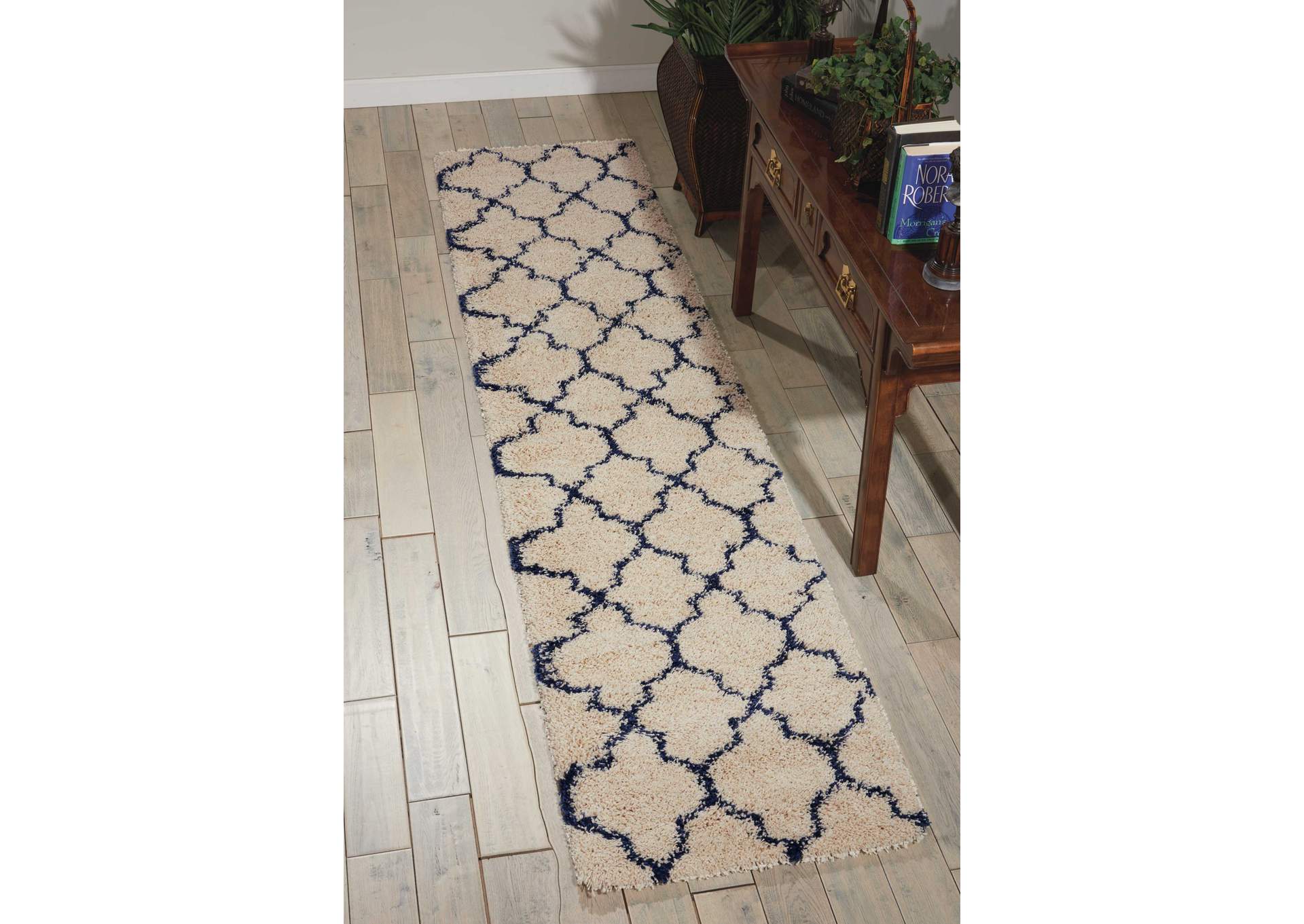 Nourison Amore AMOR2 Blue and Ivory 10' Runner Hallway Rug,Nourison