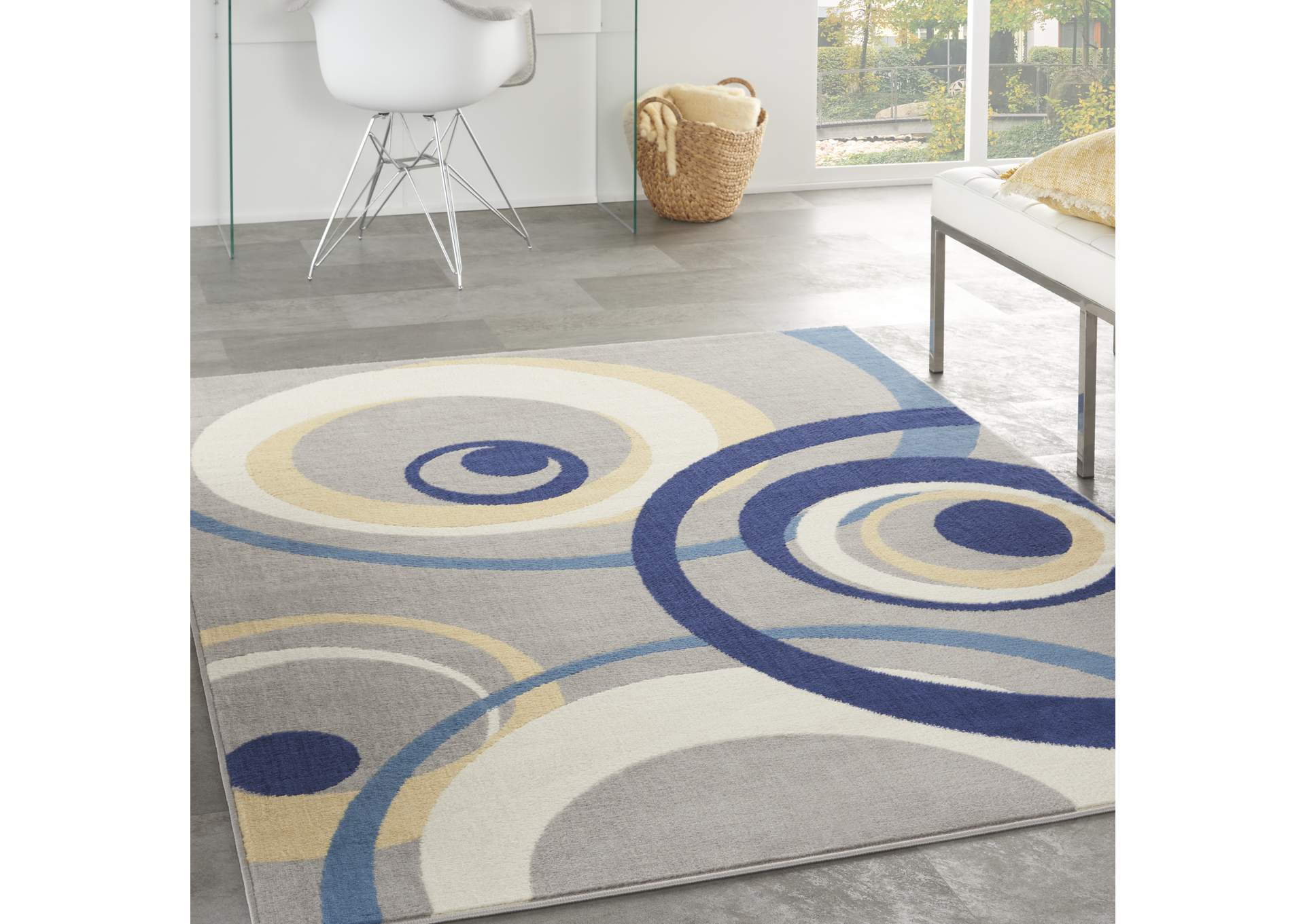 Nourison Grafix GRF21 Grey and Blue 5'x7' Area Rug,Nourison