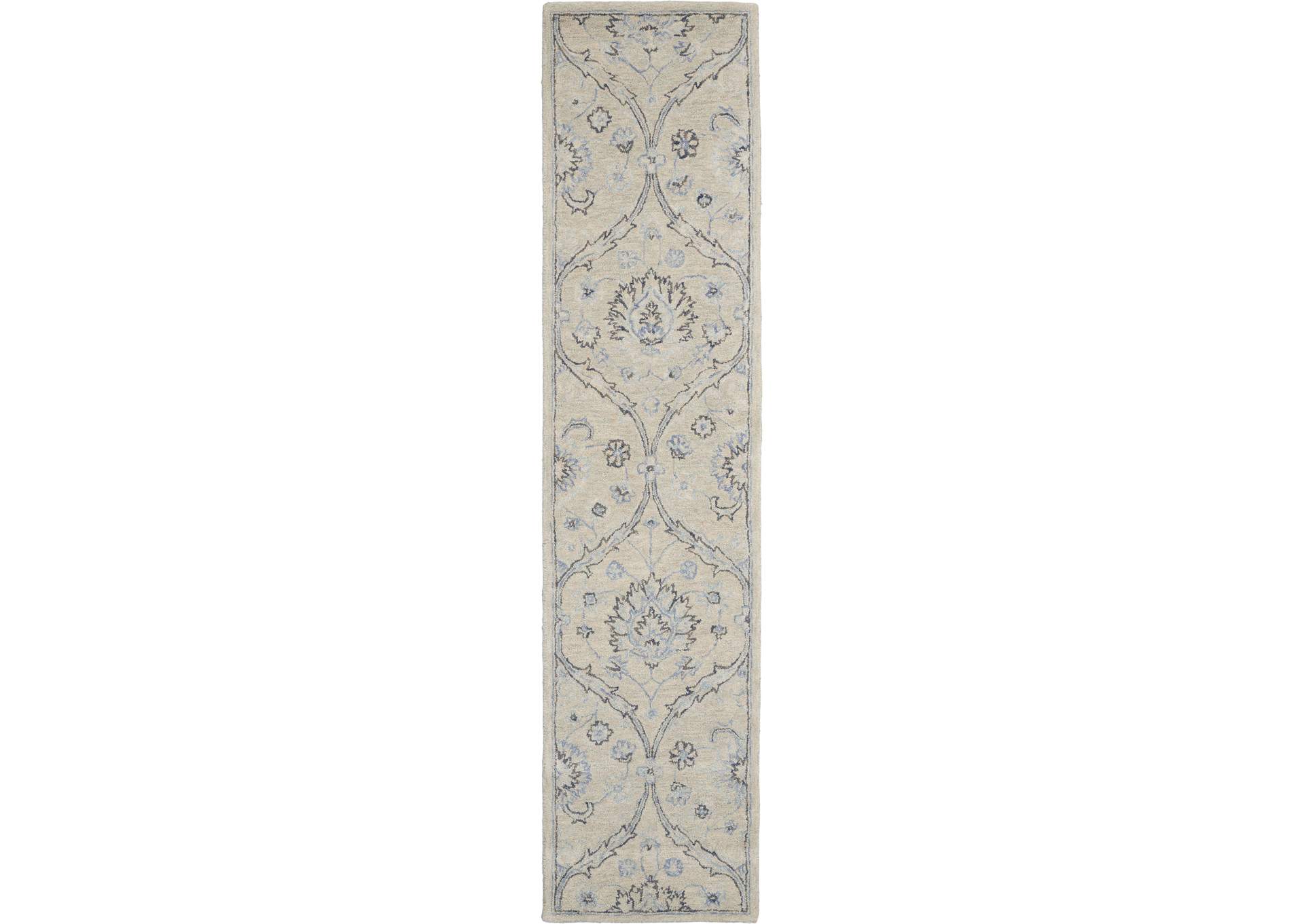 Nourison Jazmine JAZ03 Ivory and Blue 10' Runner Wool Hallway Rug,Nourison