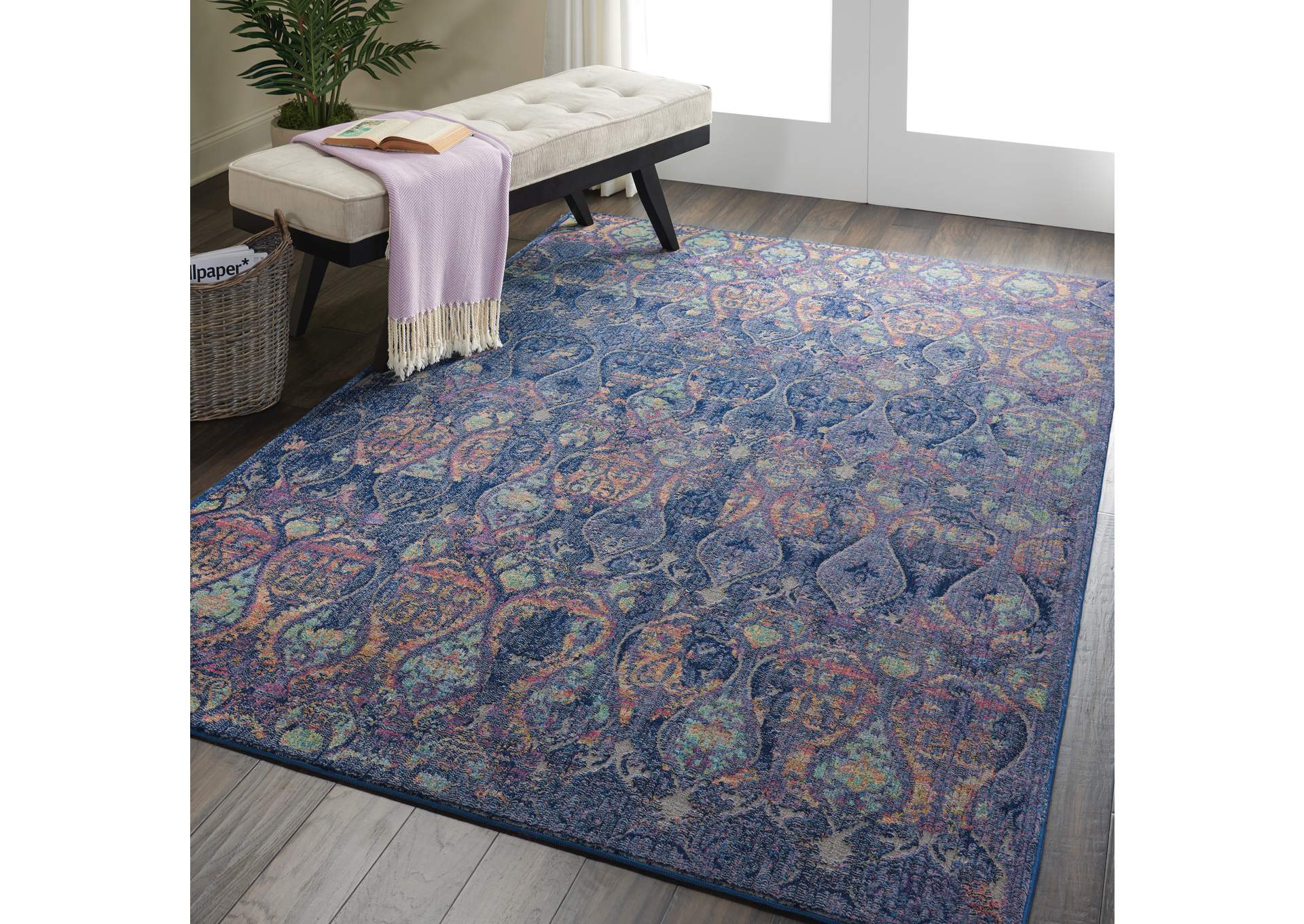Nourison Ankara Global ANR08 Navy Blue Multicolor 4'x6' Moroccan Area Rug,Nourison