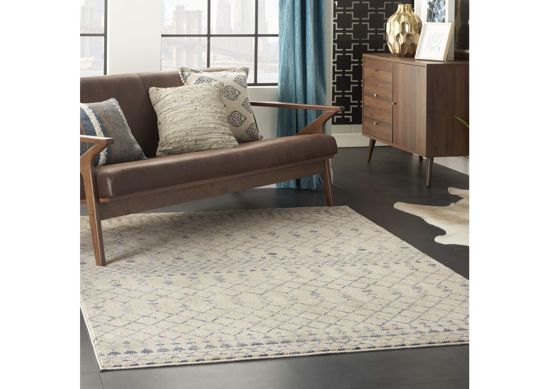 Nourison Palermo 3' x 5' Beige and Blue Distressed Bohemian Area Rug,Nourison