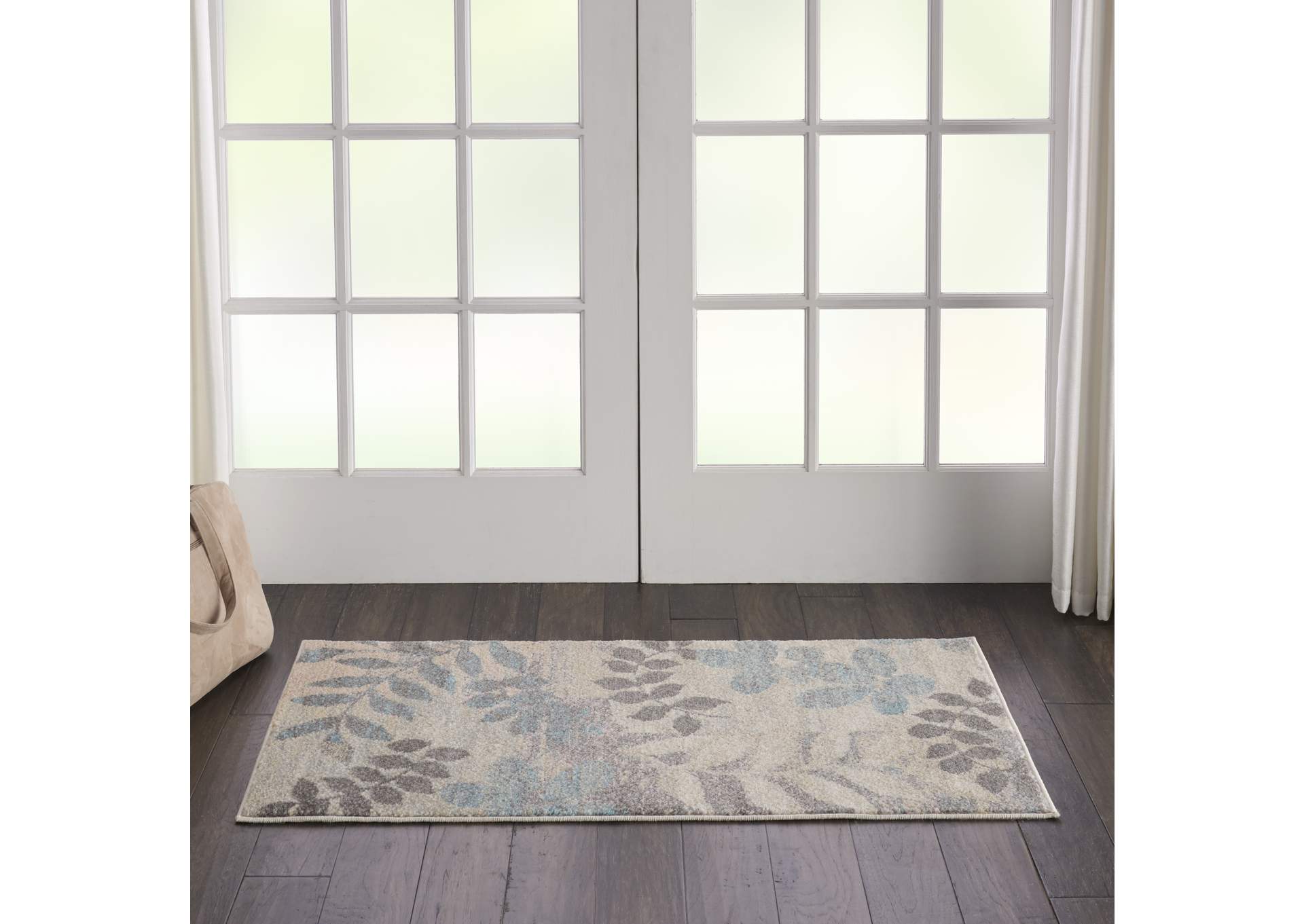 Nourison Tranquil 2' x 4' White and Blue Farmhouse Small Rug,Nourison