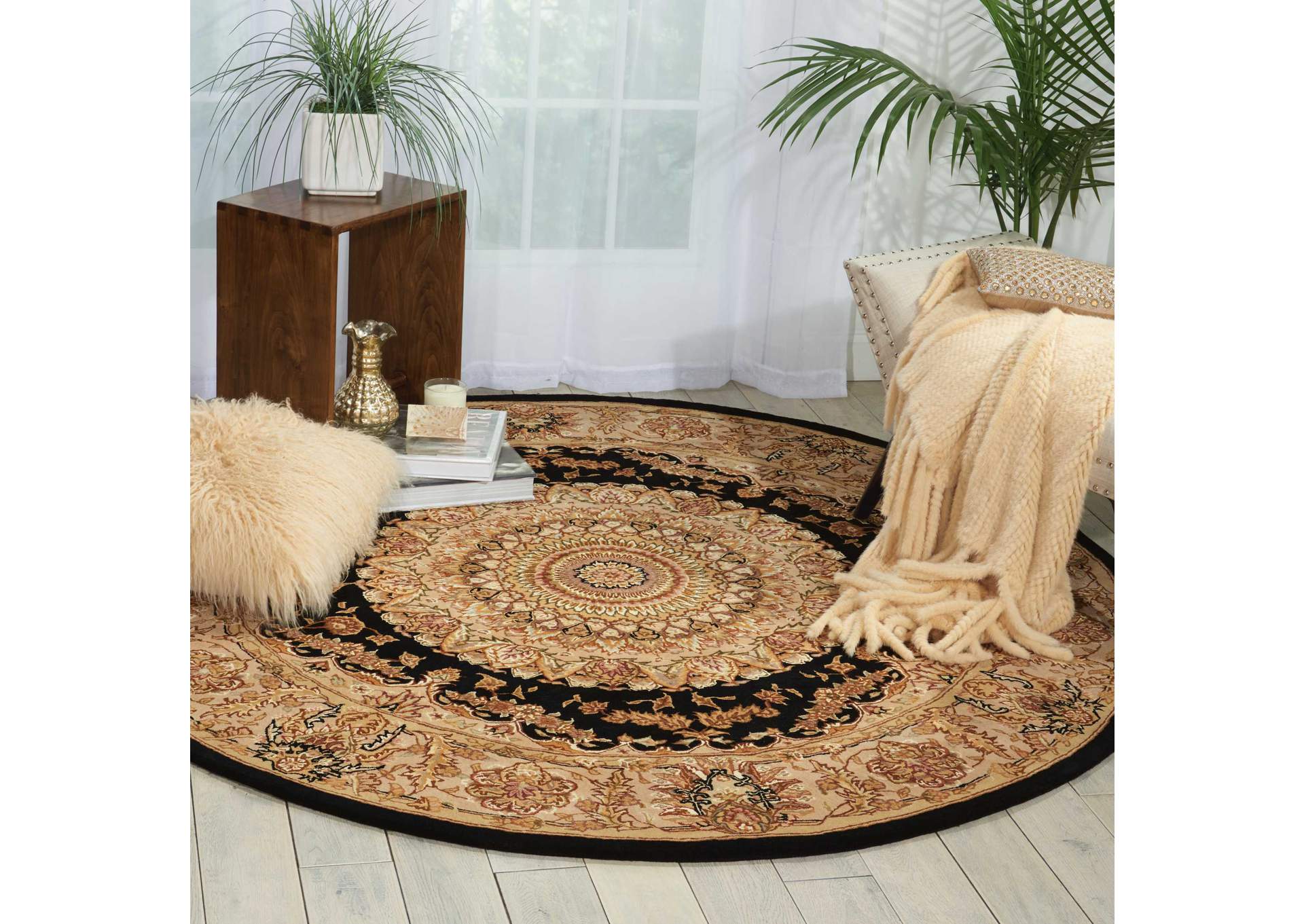 Nourison 2000 2233 Black 4' Round Area Rug,Nourison
