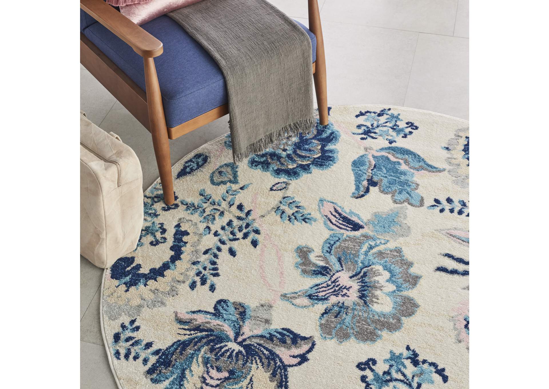 Nourison Tranquil TRA02 Blue and White 5' Round French Country Area Rug,Nourison