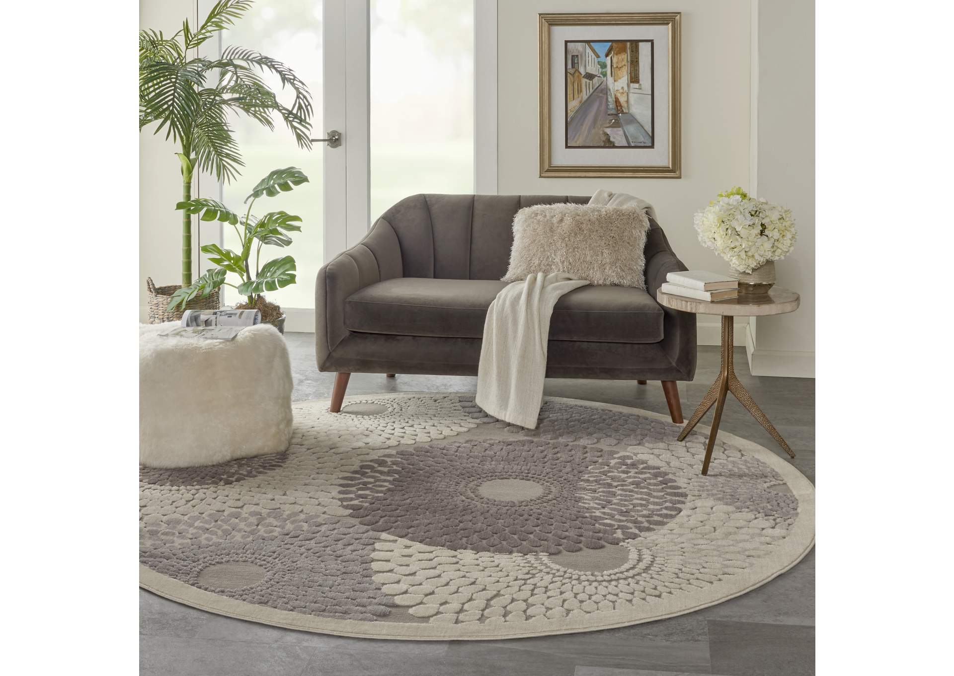 Nourison Graphic Illusions GIL04 Grey 8' Round Rug,Nourison