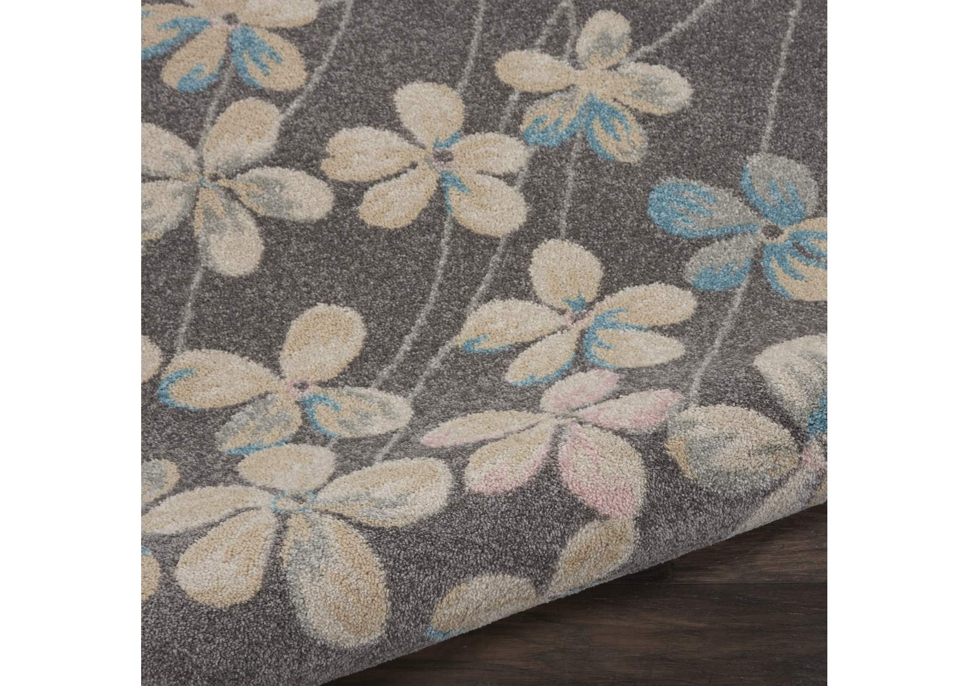 Nourison Tranquil TRA04 Grey 5' Round Floral Area Rug,Nourison