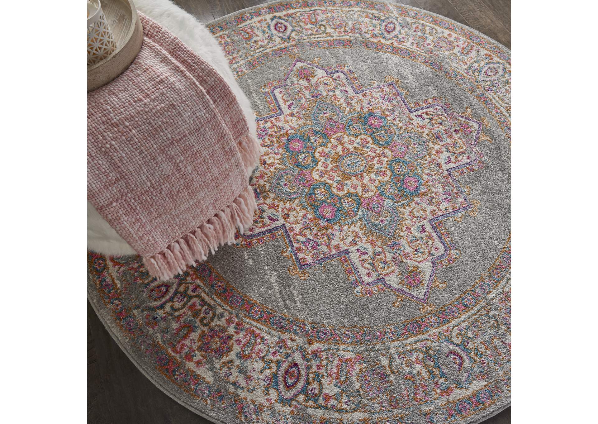Nourison Passion PSN03 Grey 5' Round Vintage Area Rug,Nourison