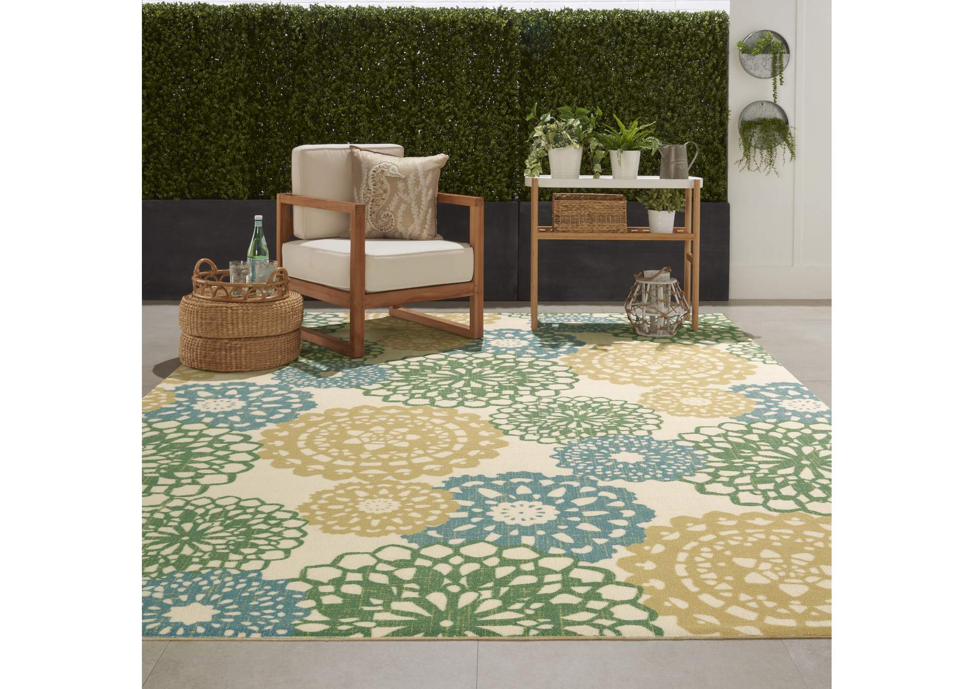 Waverly Sun N Shade SND72 Blue and Green 8'x11' Oversized Indoor-outdoor Rug,Nourison
