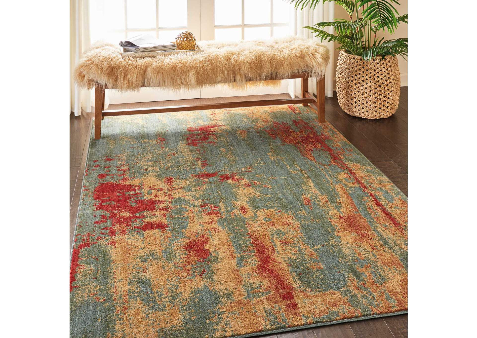 Nourison Somerset ST91 Teal Multicolor 5'x8' Colorful Area Rug,Nourison
