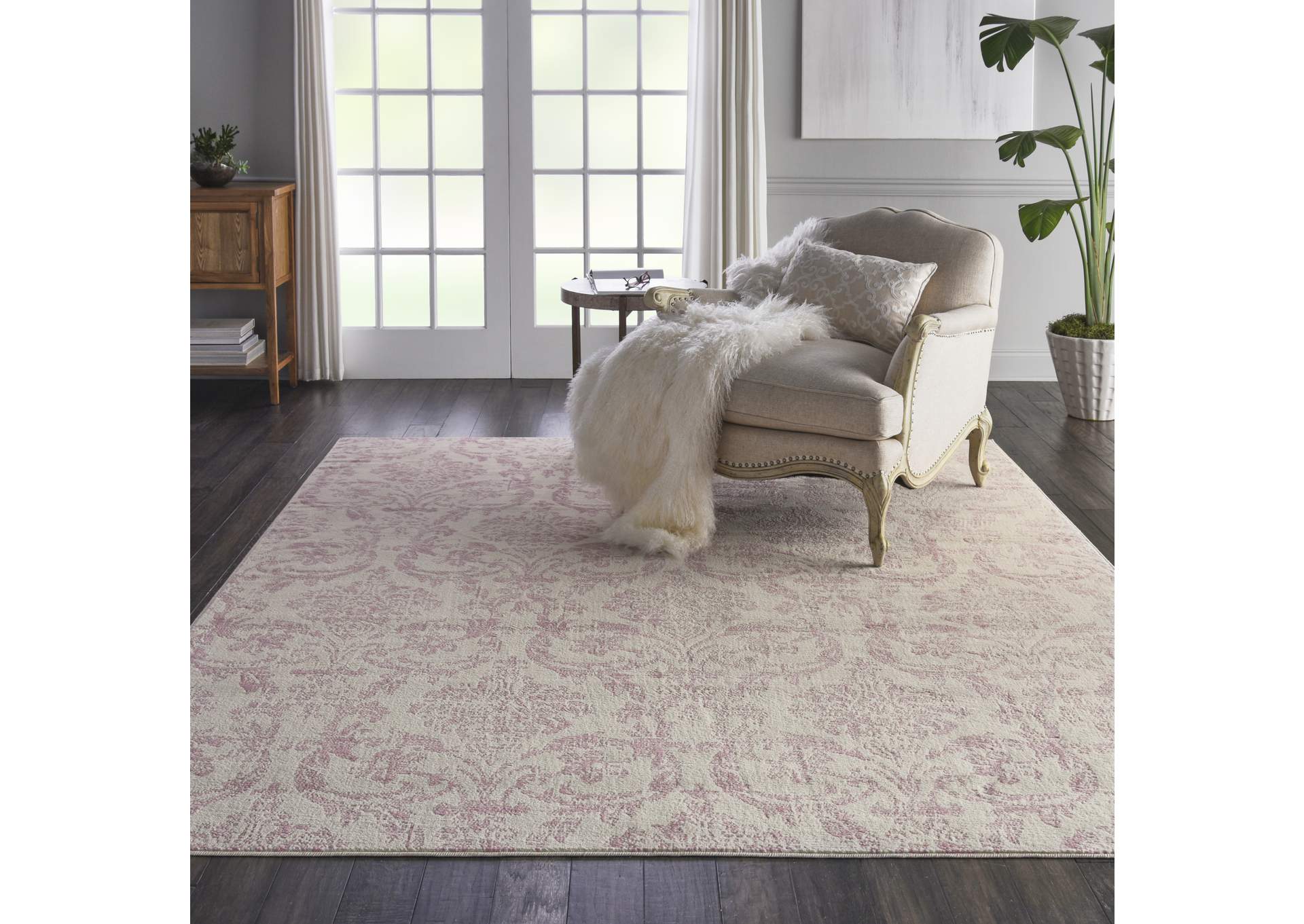 Nourison Jubilant JUB09 White and Pink 8'x10' Large Low-pile Rug,Nourison