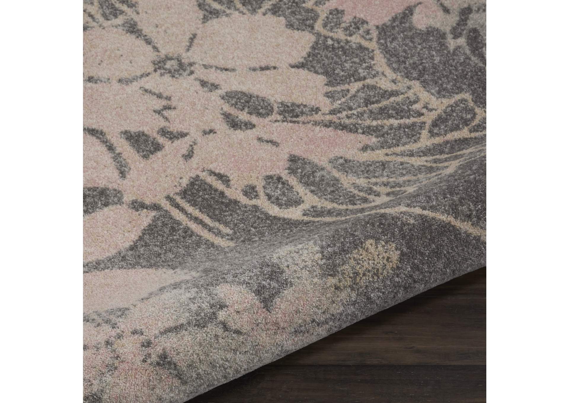 Nourison Tranquil TRA08 Pink and Grey 5' Round Ombre Floral Area Rug,Nourison