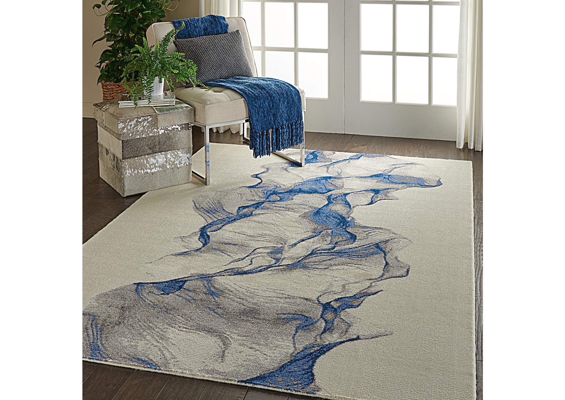 Nourison Twilight TWI27 Ivory and Blue 6'x8' Contemporary Area Rug,Nourison