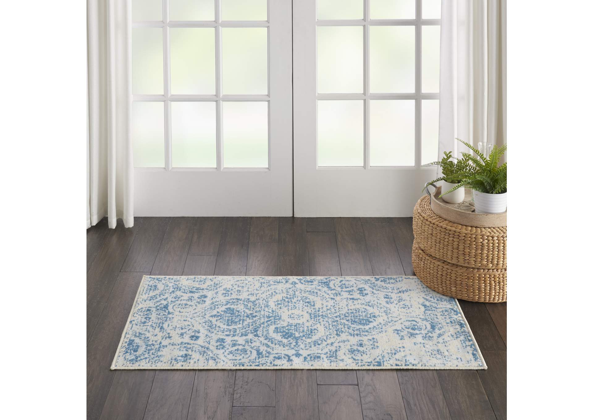 Nourison Jubilant 2' x 4' Small Teal Blue Damask Area Rug,Nourison