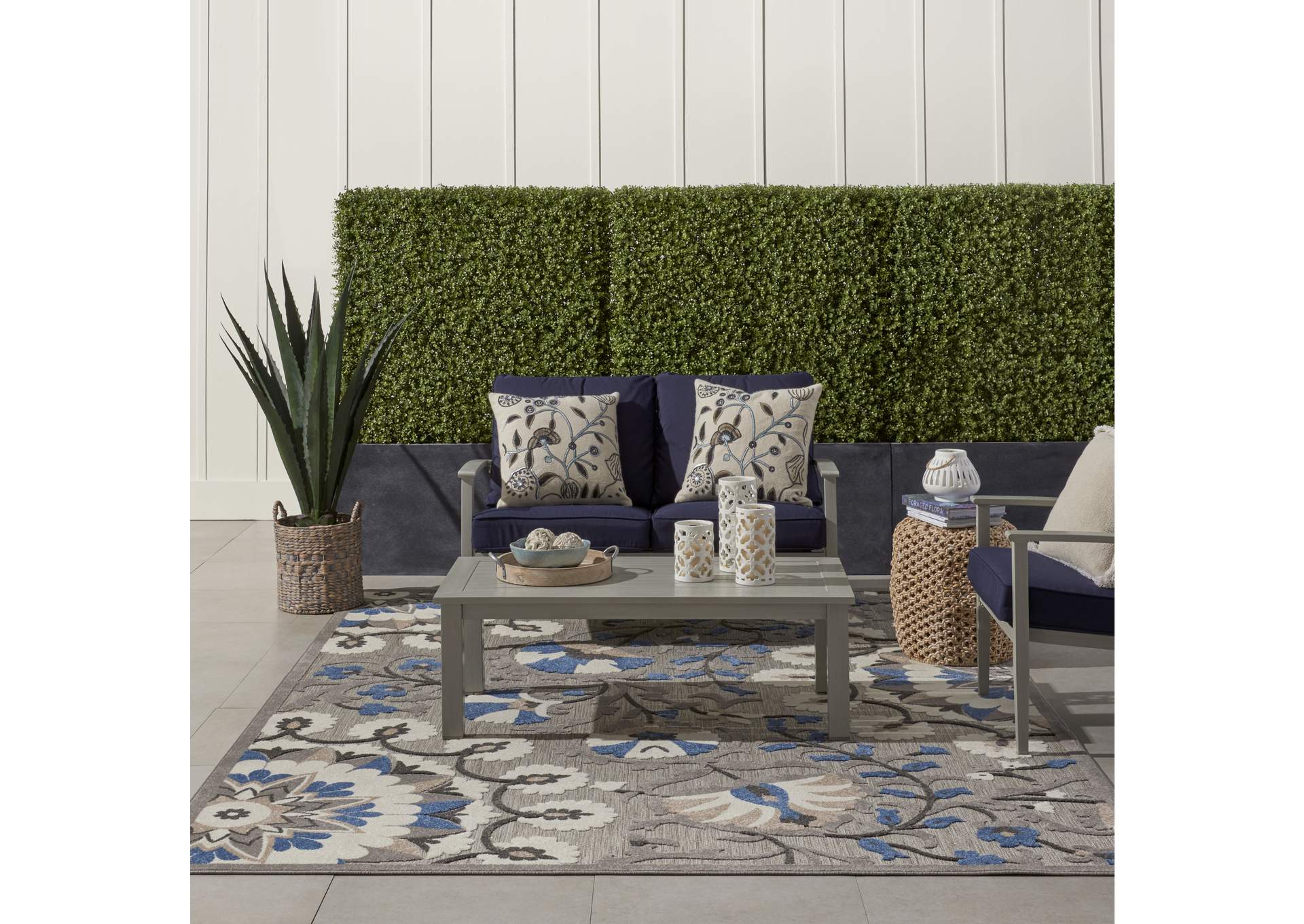 Nourison Aloha 8'x11' Grey Patio Area Rug,Nourison