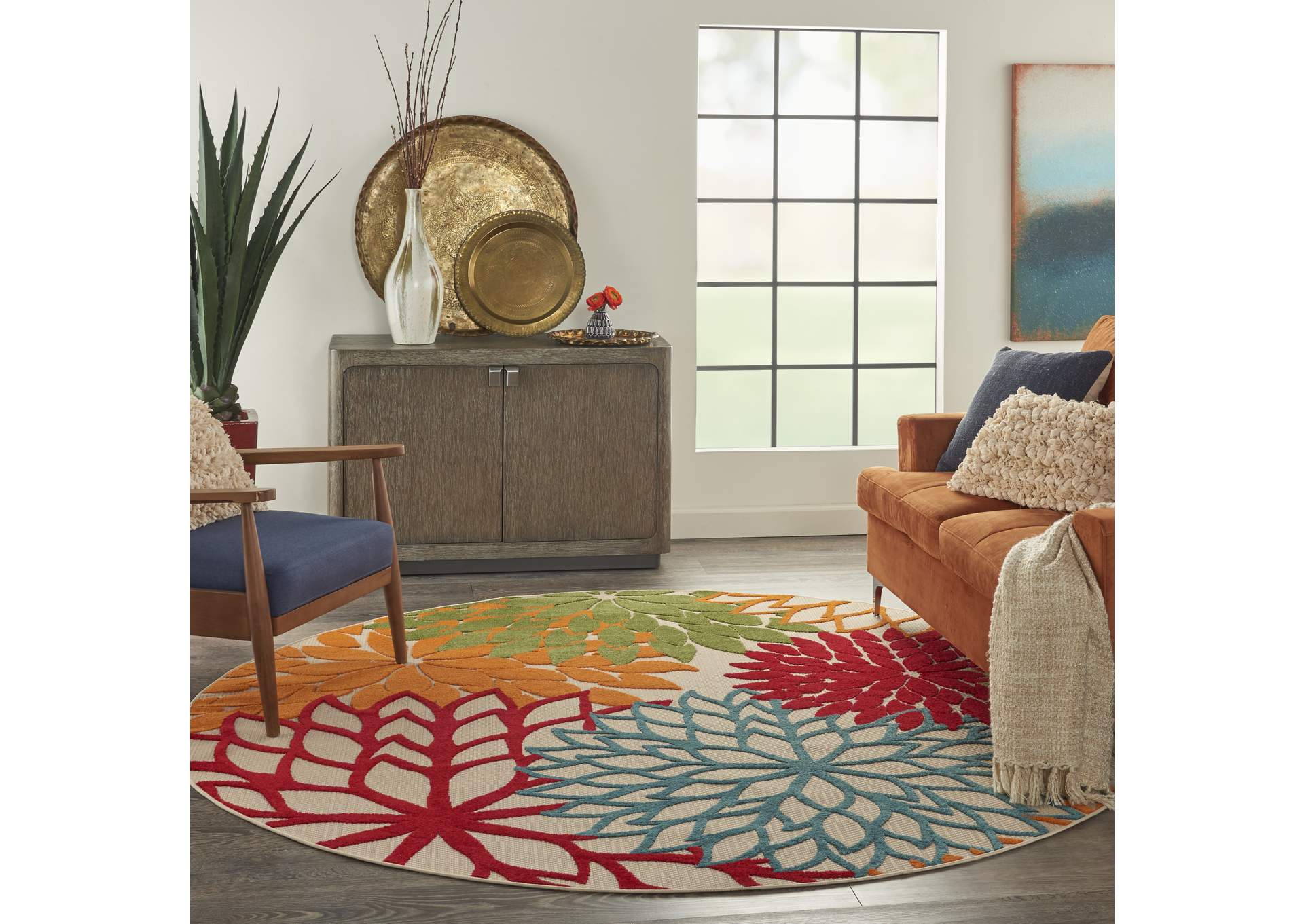 Nourison Aloha ALH05 Green 8' Round Large Indoor-outdoor Rug,Nourison