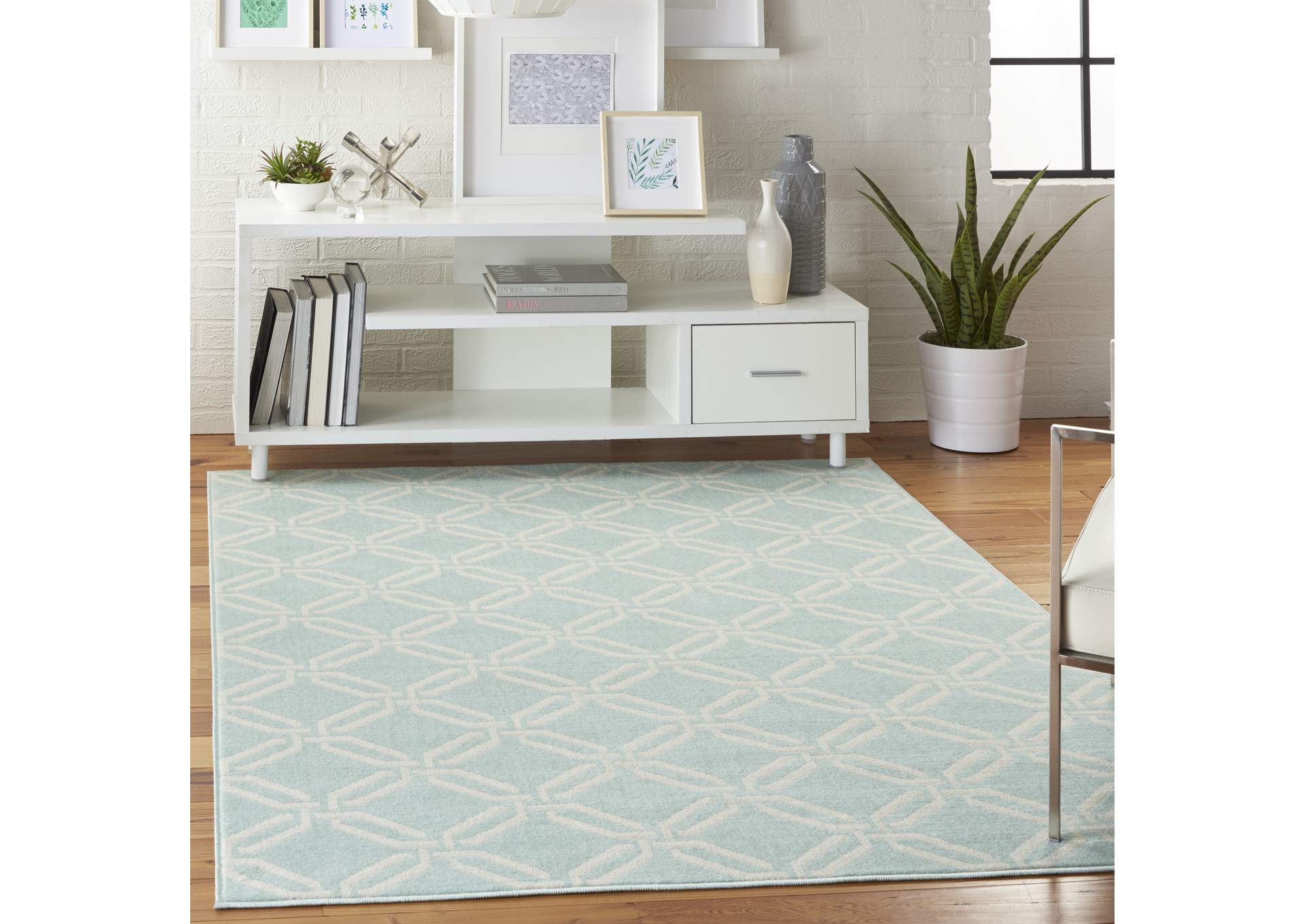Nourison Jubilant JUB17 Aqua 4'x6' Mid-century Area Rug,Nourison