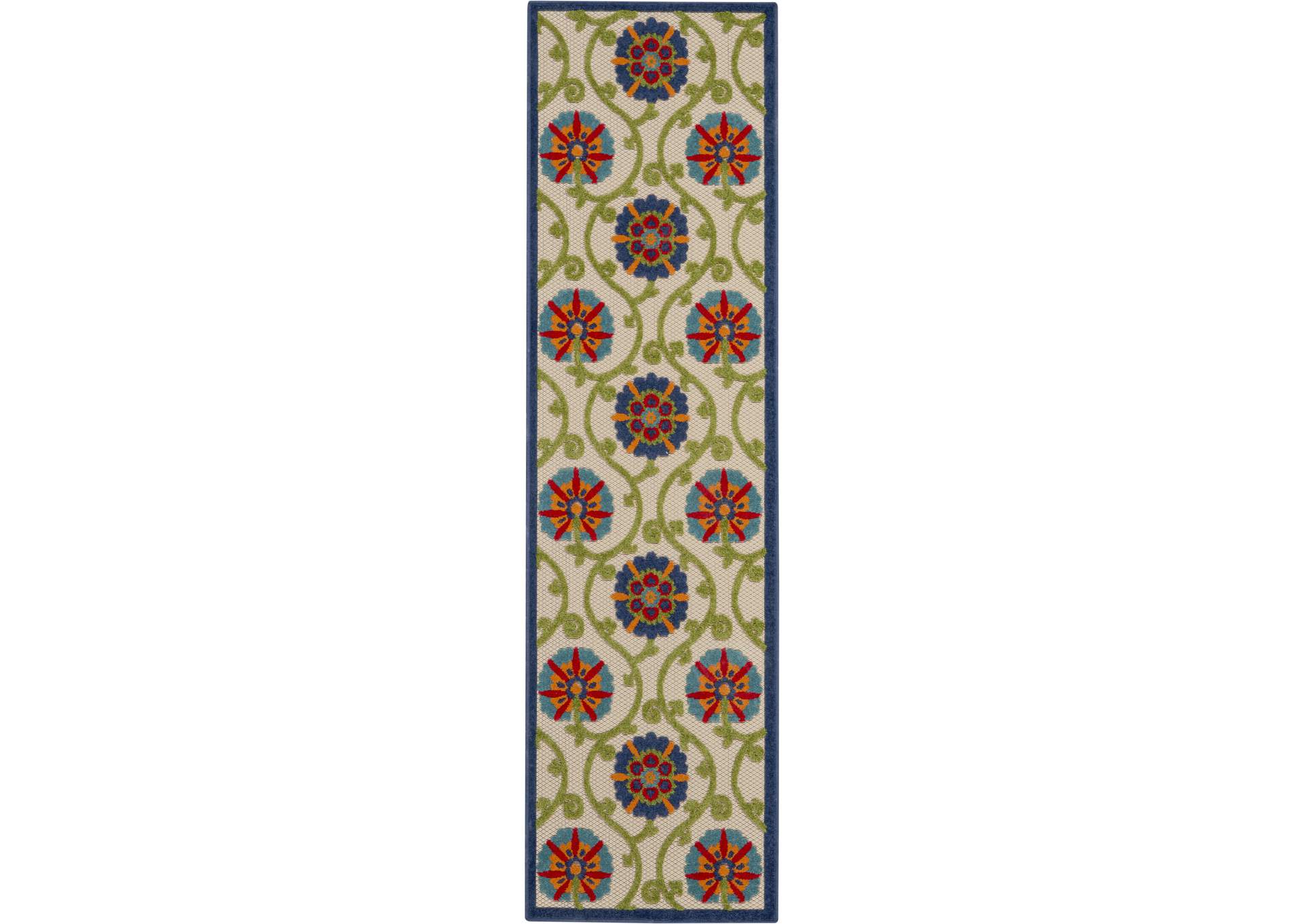 Nourison Aloha ALH19 10' Runner Blue Multicolor Easy-care Indoor-outdoor Rug,Nourison