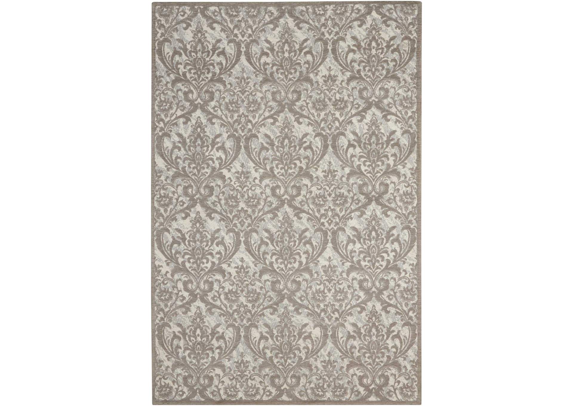 Nourison Damask DAS02 Grey and White 8'x10' Large Flat Rug,Nourison