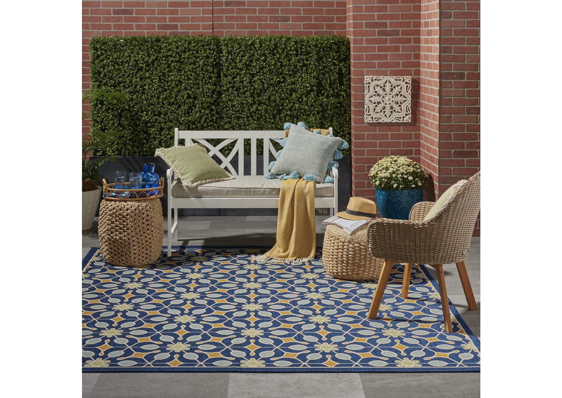 Nourison Caribbean CRB07 Dark Blue 8' Square Large Rug,Nourison