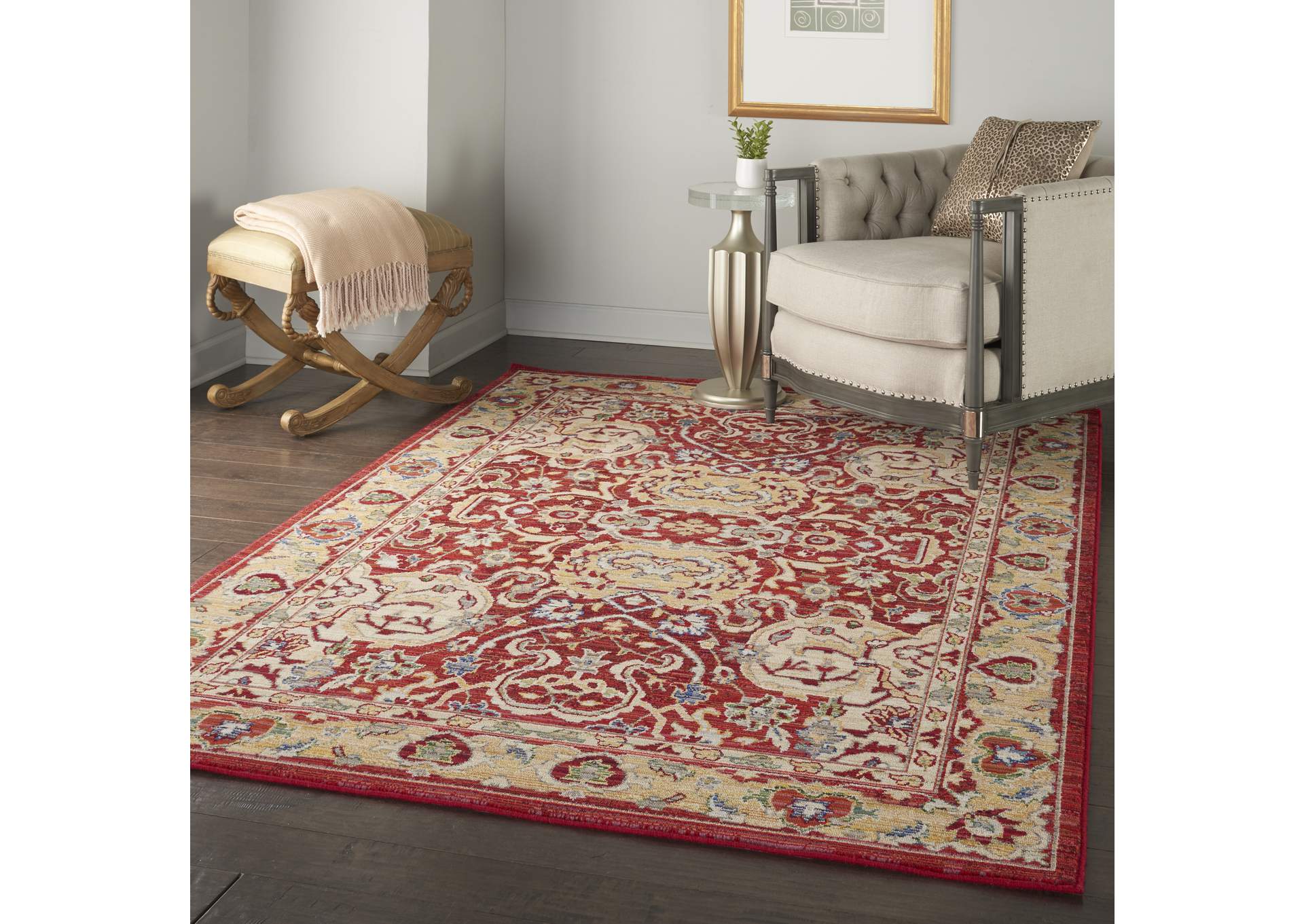 Nourison Majestic 6'x8' Red and Gold Persian Area Rug,Nourison