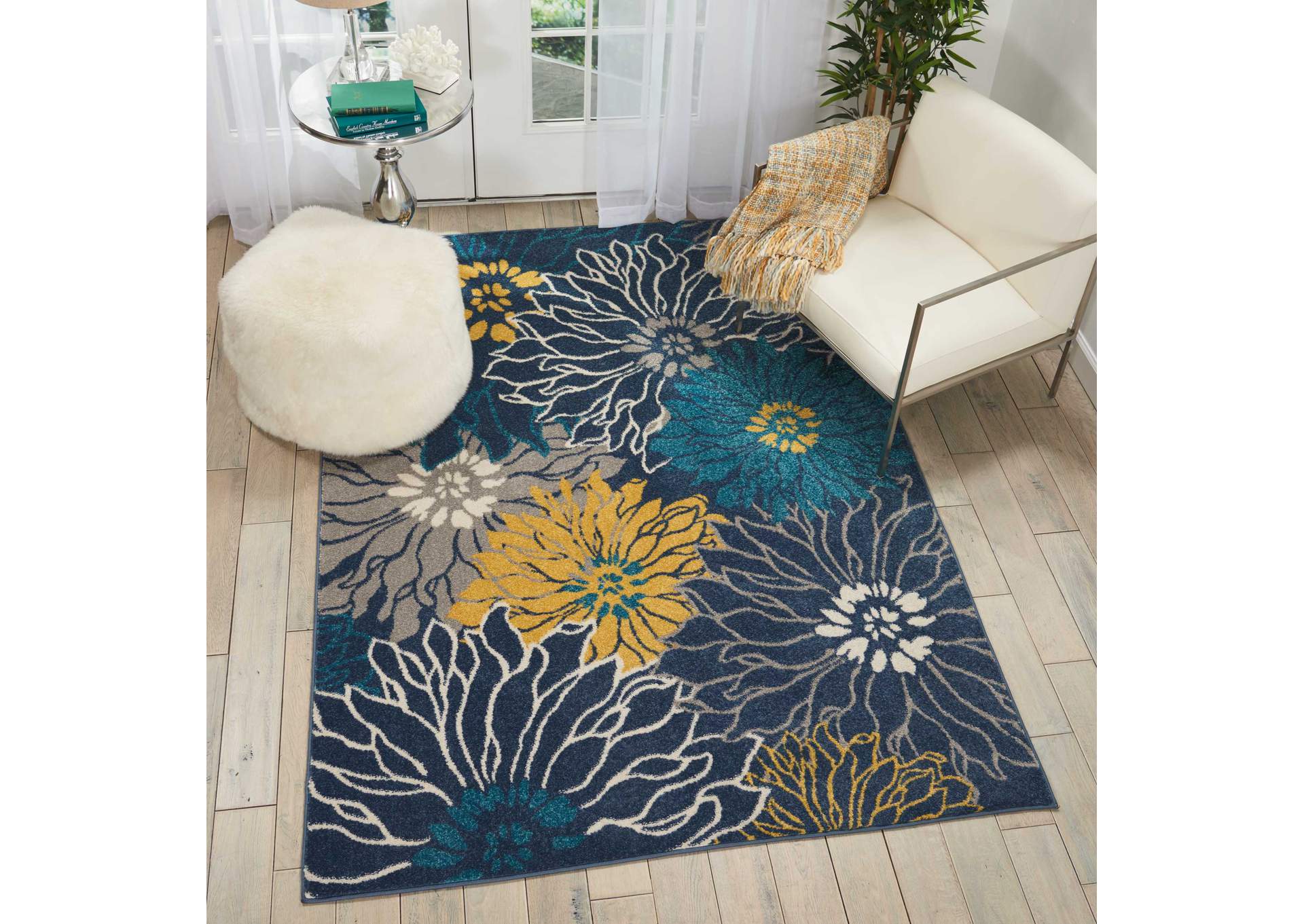 Nourison Passion PSN17 Blue 5'x7' Floral Area Rug,Nourison