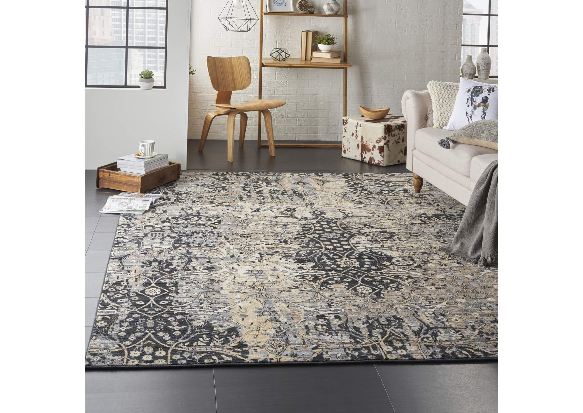 Nourison Majestic 8'x10' Charcoal Grey Vintage Area Rug,Nourison