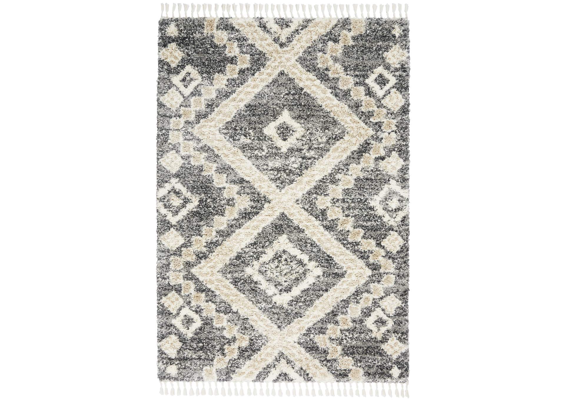 Nourison Oslo Shag OSL02 5'x8' Charcoal Grey Scandinavian Shag Rug,Nourison