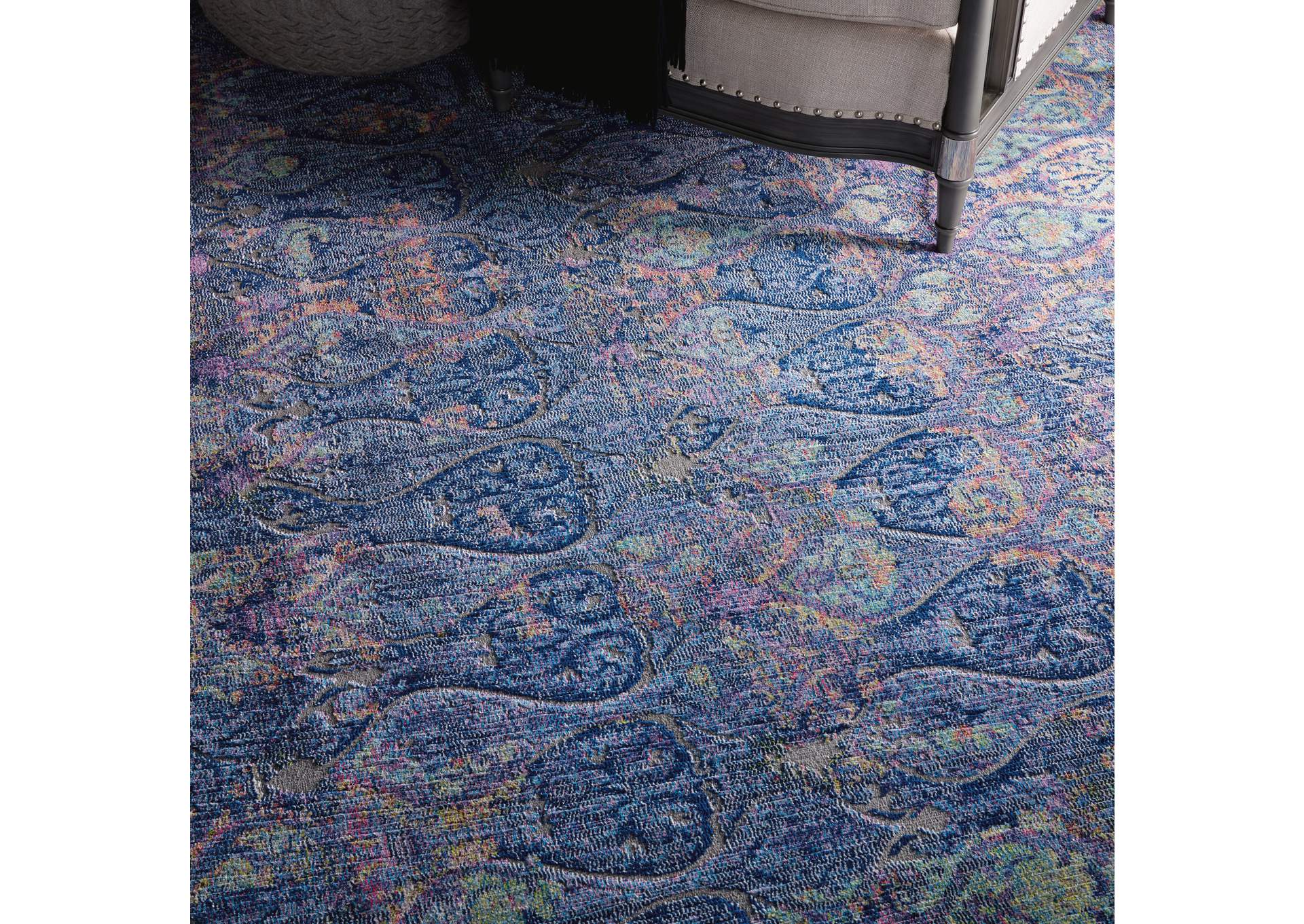 Nourison Ankara Global ANR08 Navy Blue Multicolor 8'x10' Large Low-pile Rug,Nourison