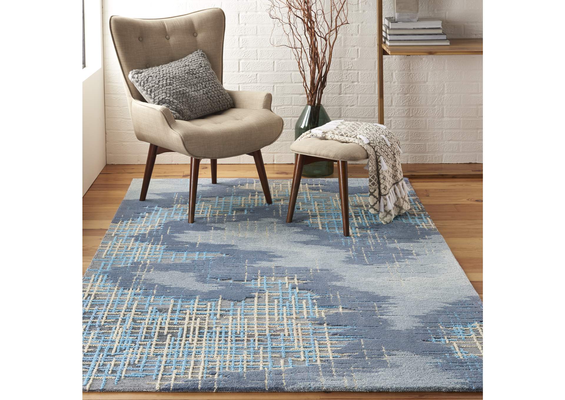 Nourison Symmetry SMM08 Slate Blue and Grey 5'x8' Area Rug,Nourison
