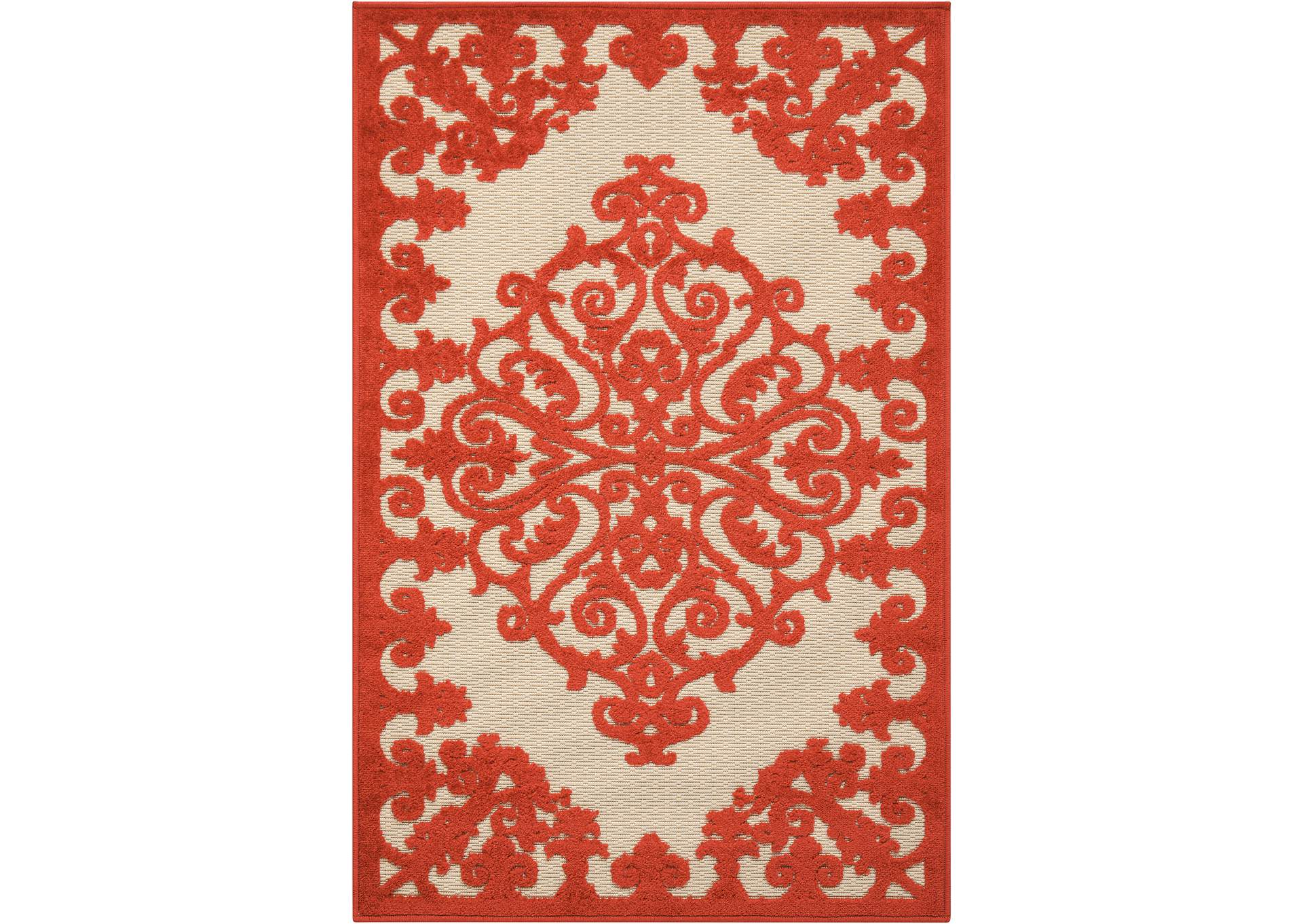 Nourison Aloha ALH12 Red and White 3'x4' Indoor-outdoor Area Rug,Nourison