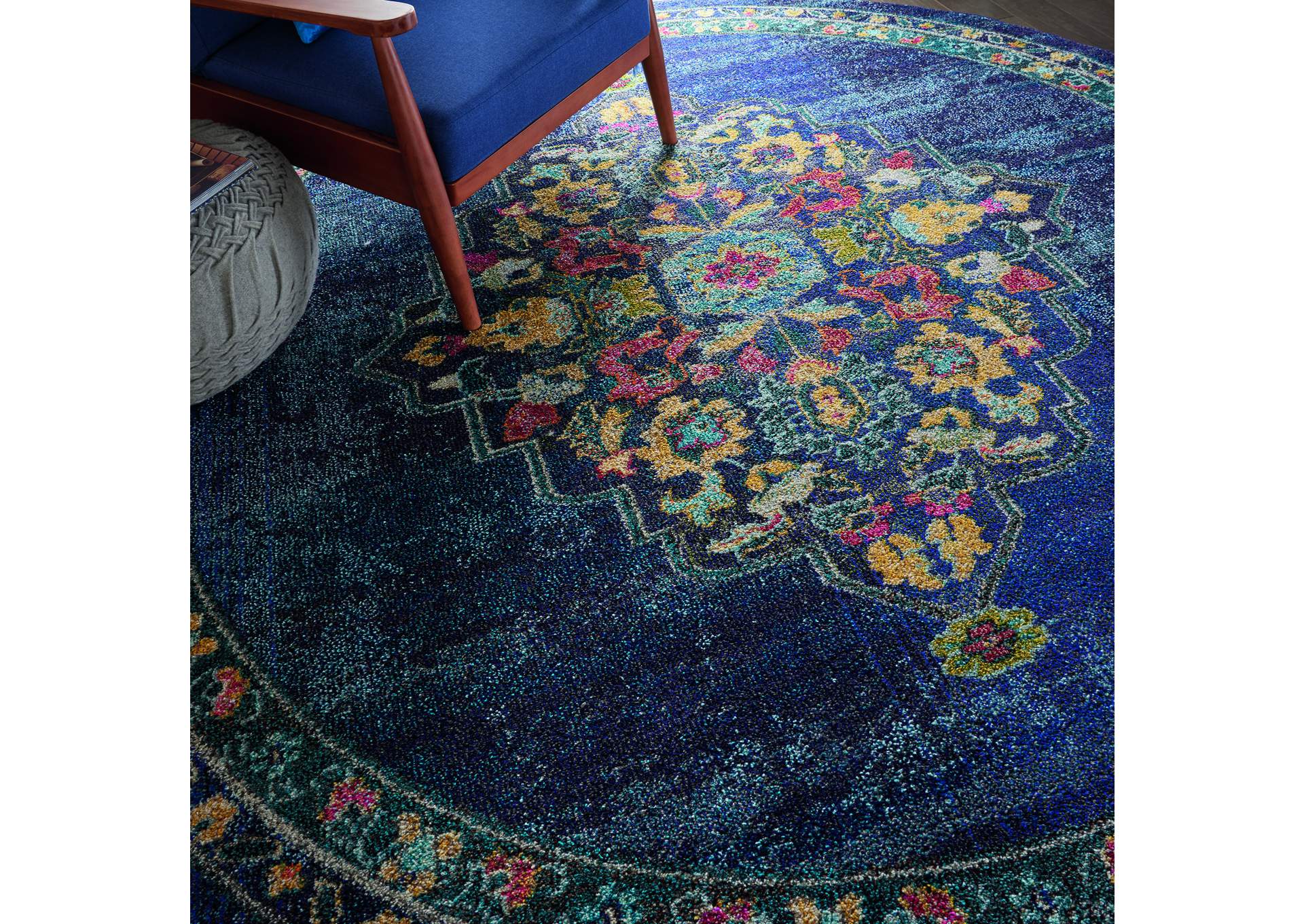 Nourison Passionate PST01 Dark Blue Multicolor 8' Round Large Rug,Nourison