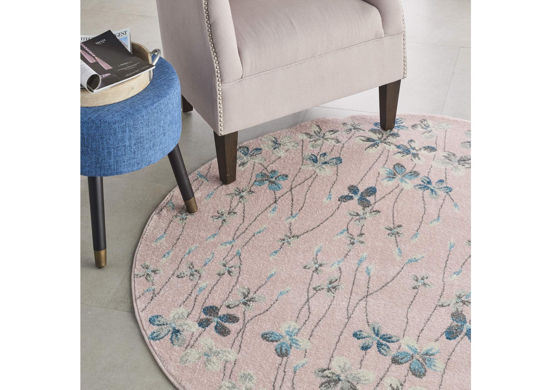 Nourison Tranquil TRA04 Pink 5' Round Floral Area Rug,Nourison