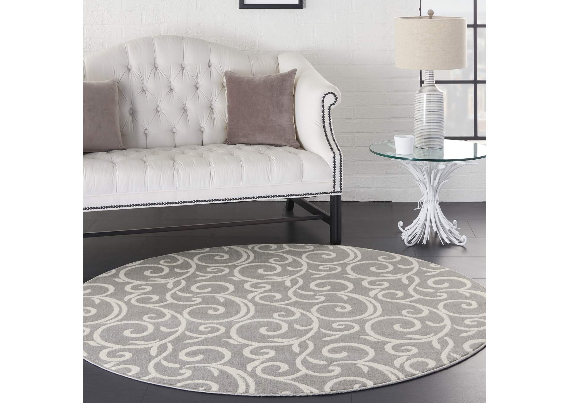 Nourison Grafix GRF19 Grey 5' Round Area Rug,Nourison