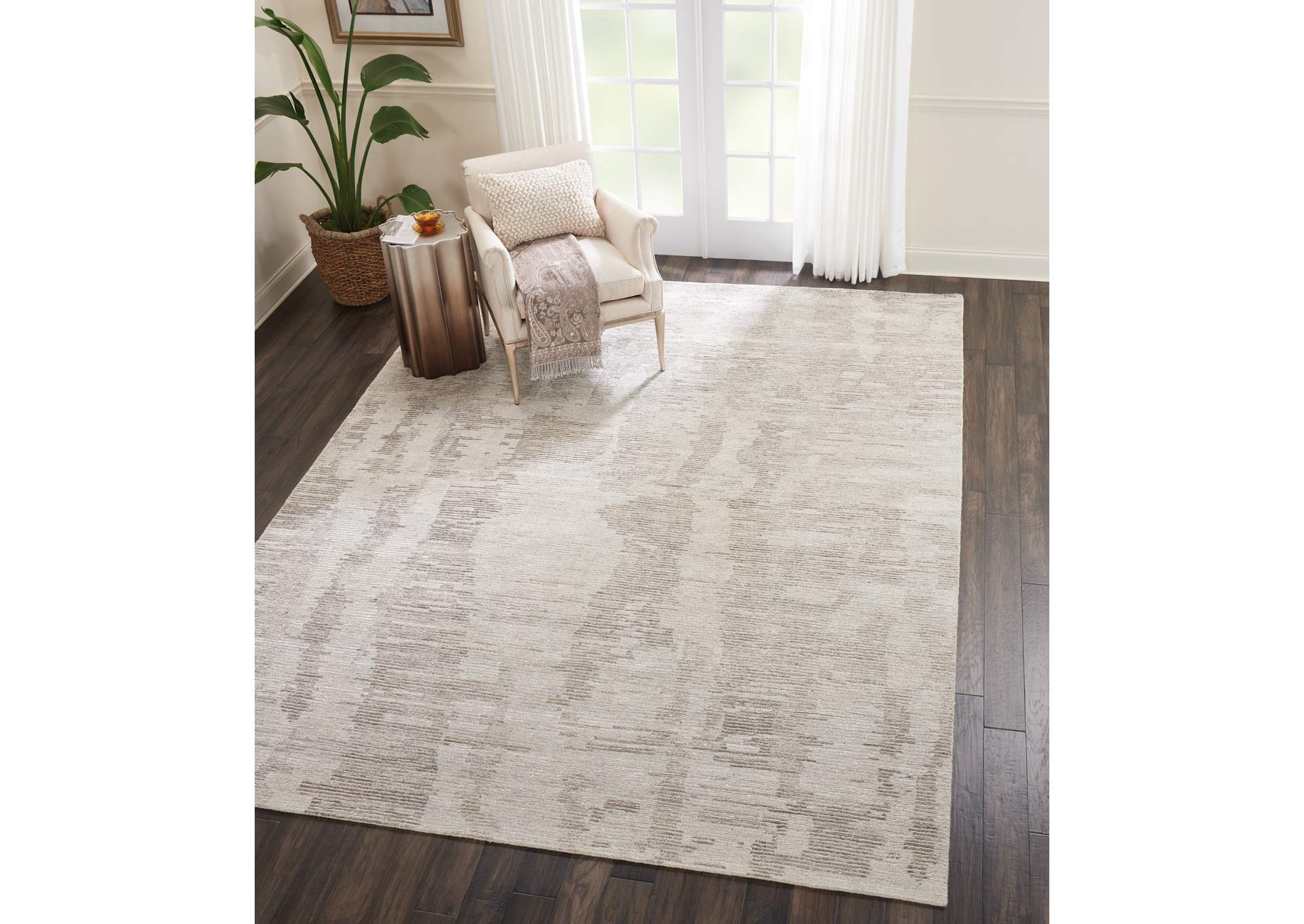 Nourison Ellora ELL01 Grey and White 9'x12' Oversized Handmade Rug,Nourison