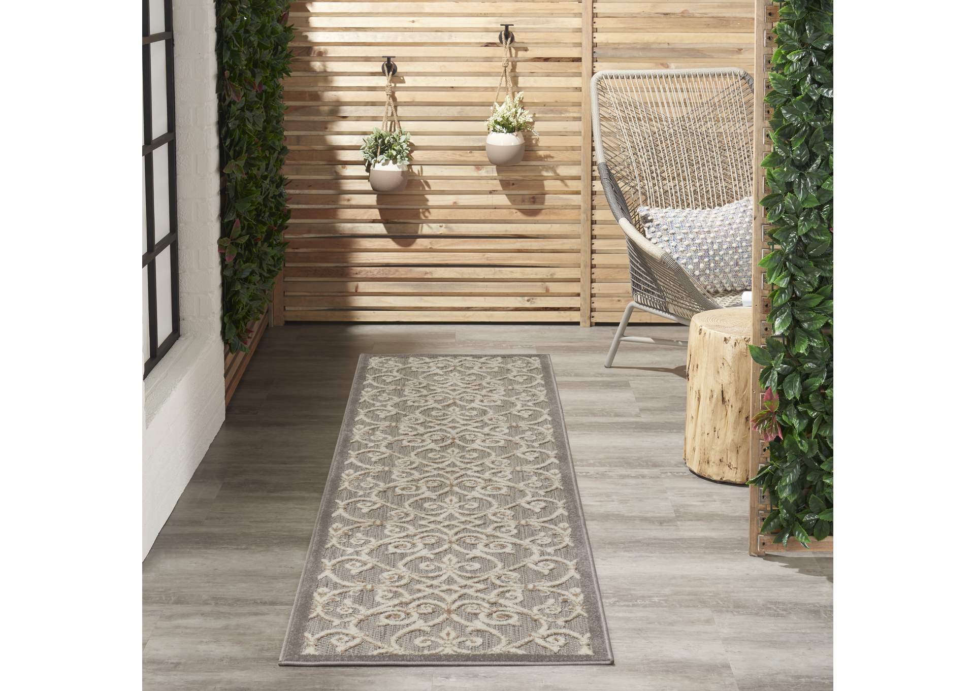 Nourison Aloha 8' Runner Grey Patio Area Rug,Nourison