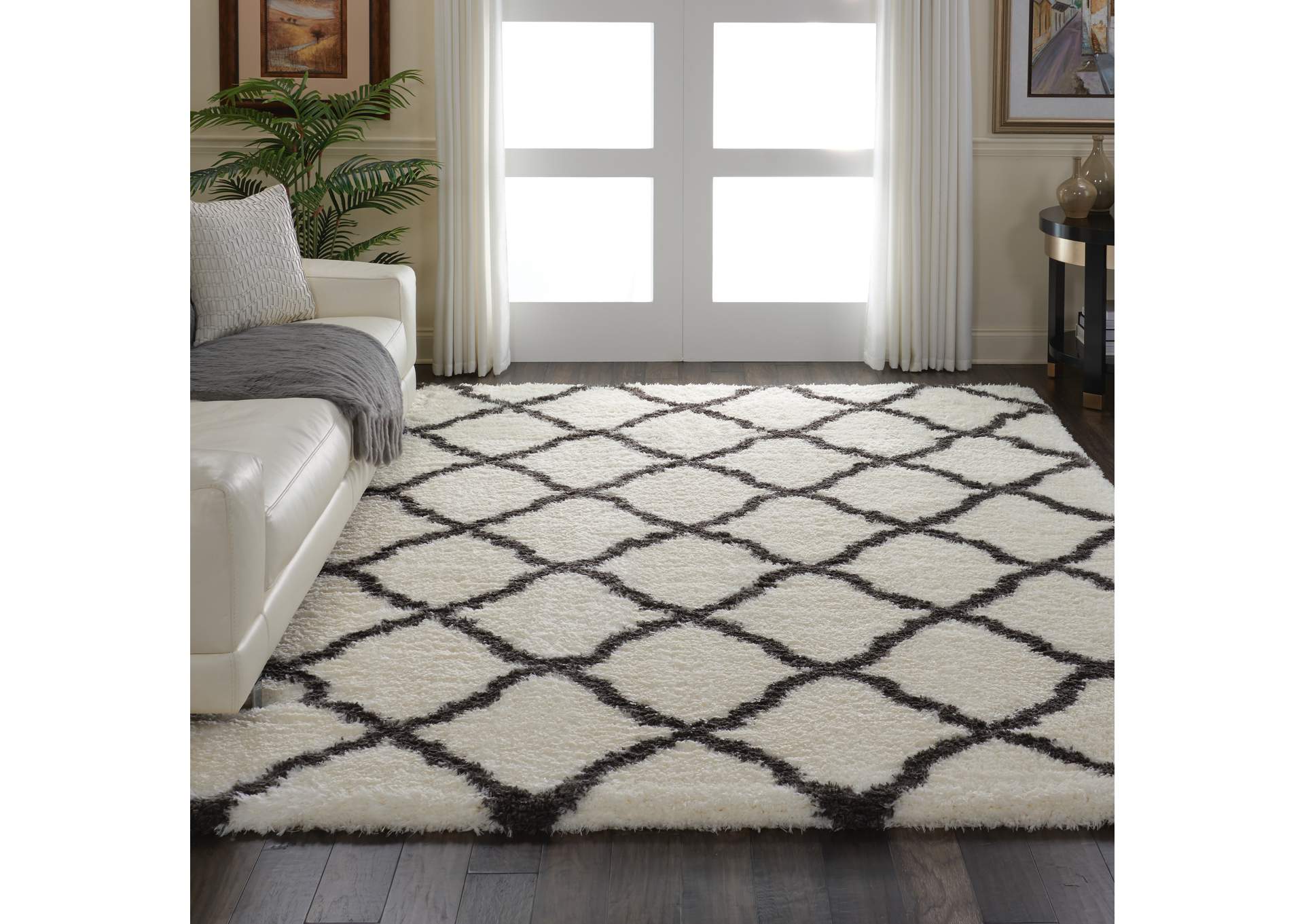 Nourison Luxe Shag LXS02 White 8'x10' Large Rug,Nourison