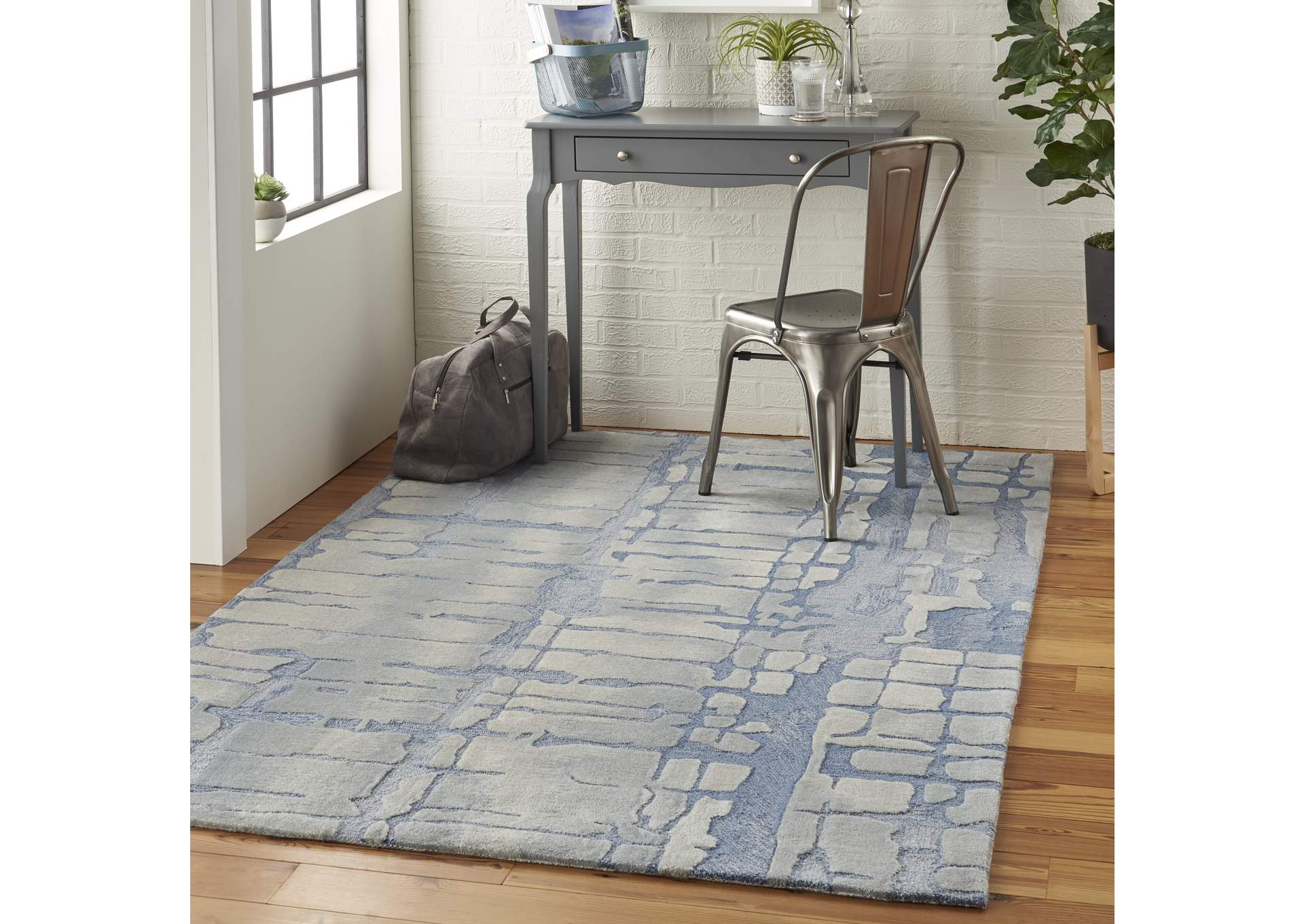 Nourison Symmetry SMM04 Blue and Grey 4'x6' Area Rug,Nourison