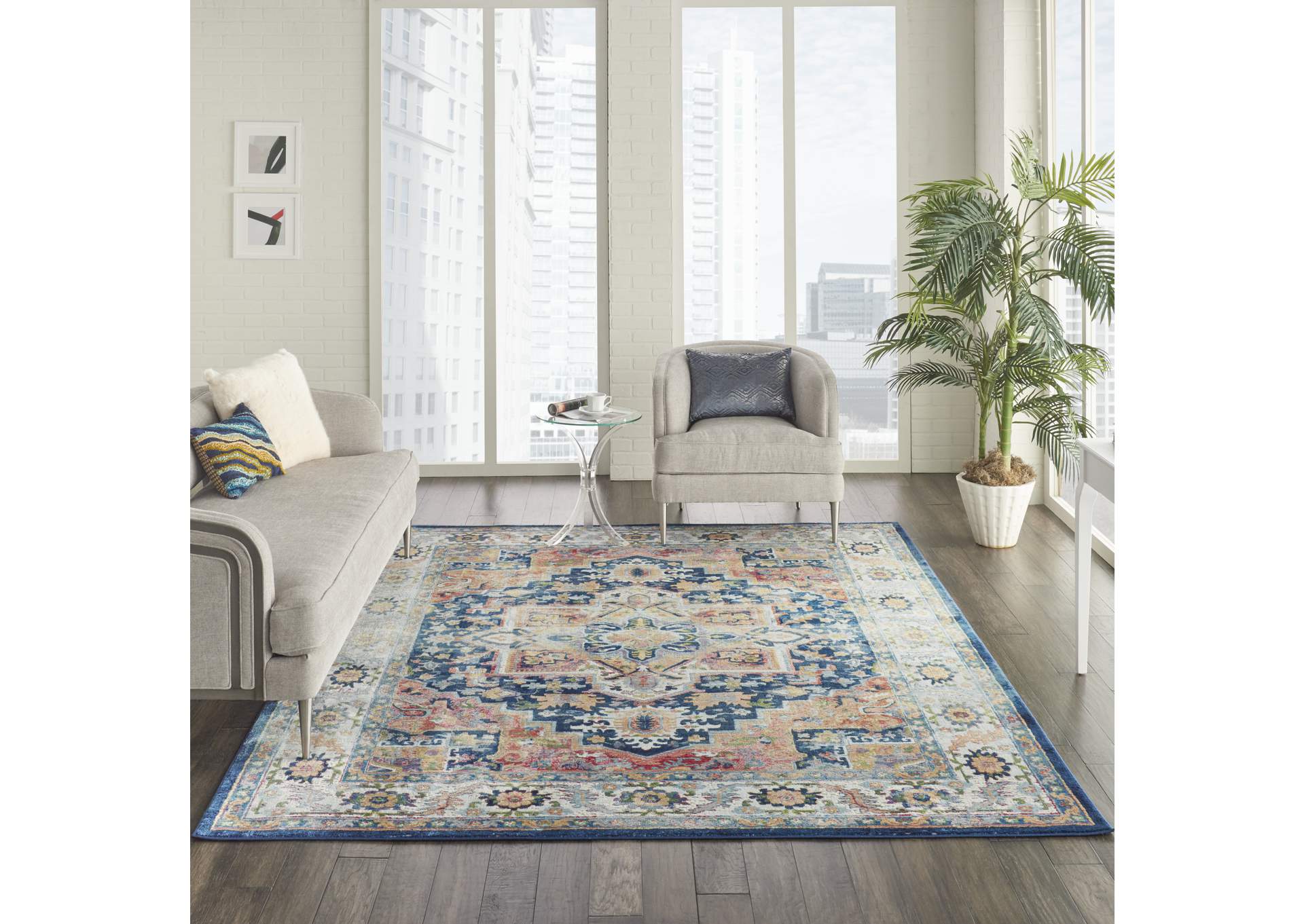 Nourison Ankara Global ANR11 Blue and Red Multicolor 9'x12' Oversized Textured Rug,Nourison