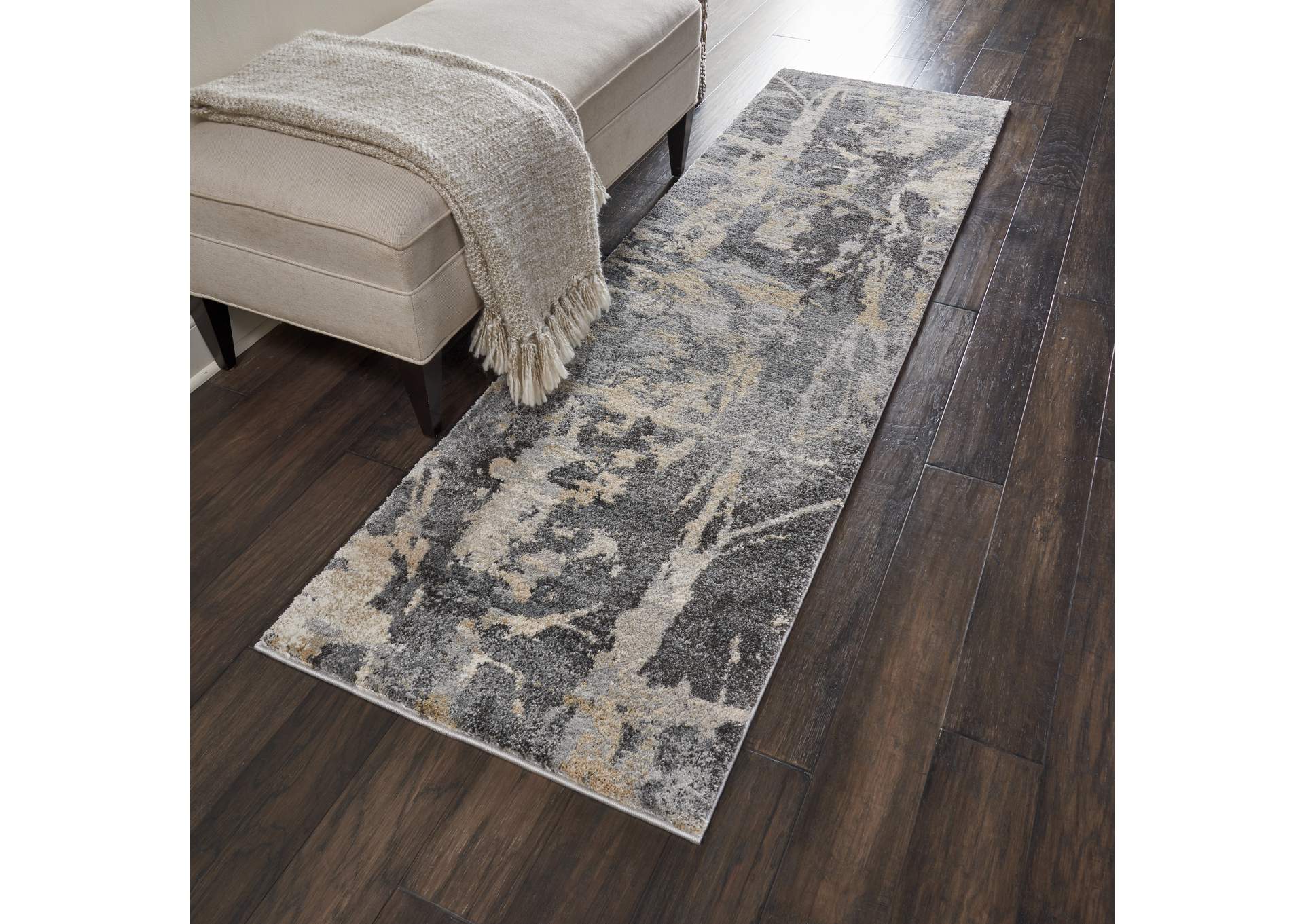 Nourison Fusion FSS10 Beige and Grey 8' Runner Plush Shag Hallway Rug,Nourison