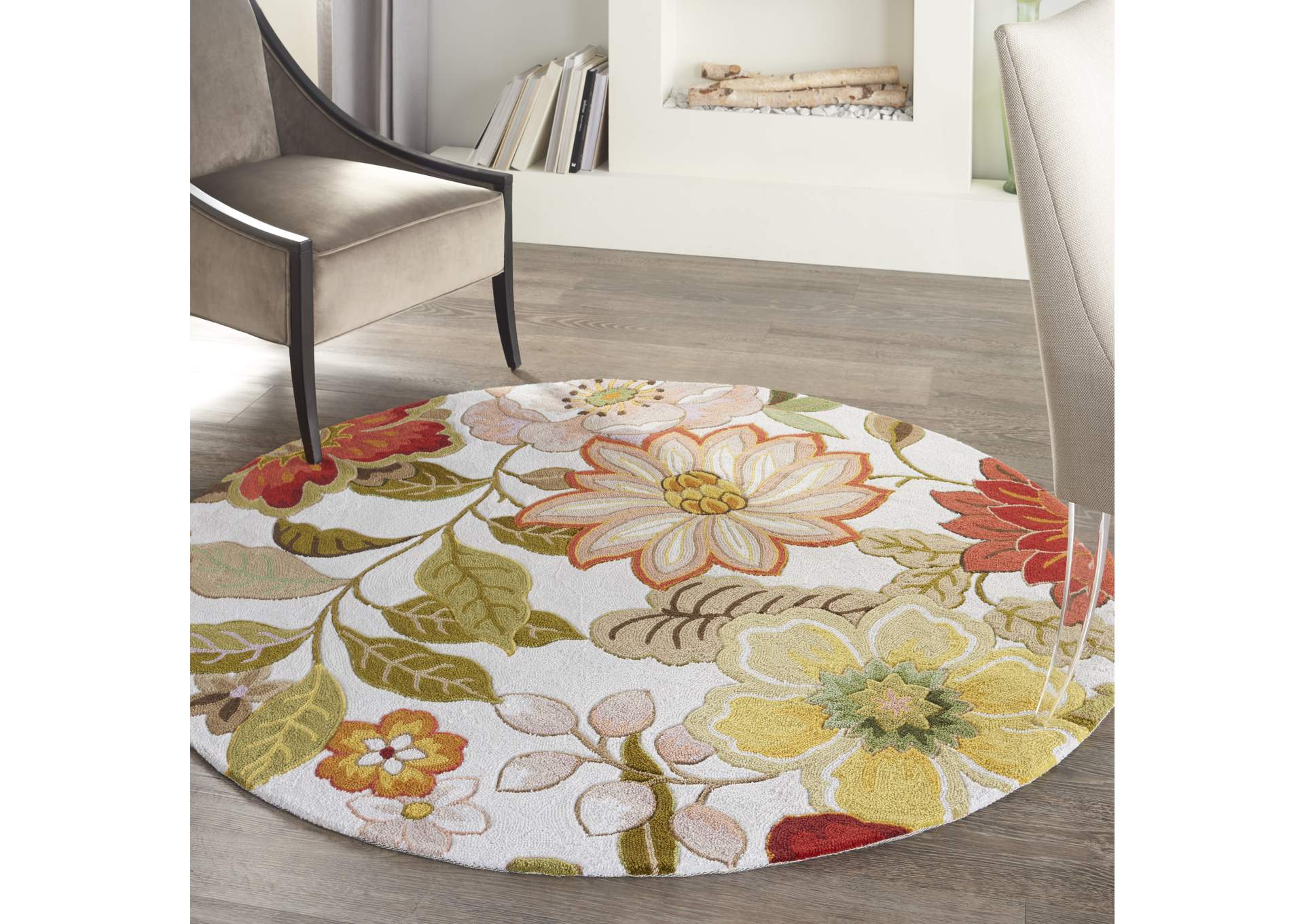 Nourison Fantasy FA18 White Multicolor 6' Round Area Rug,Nourison