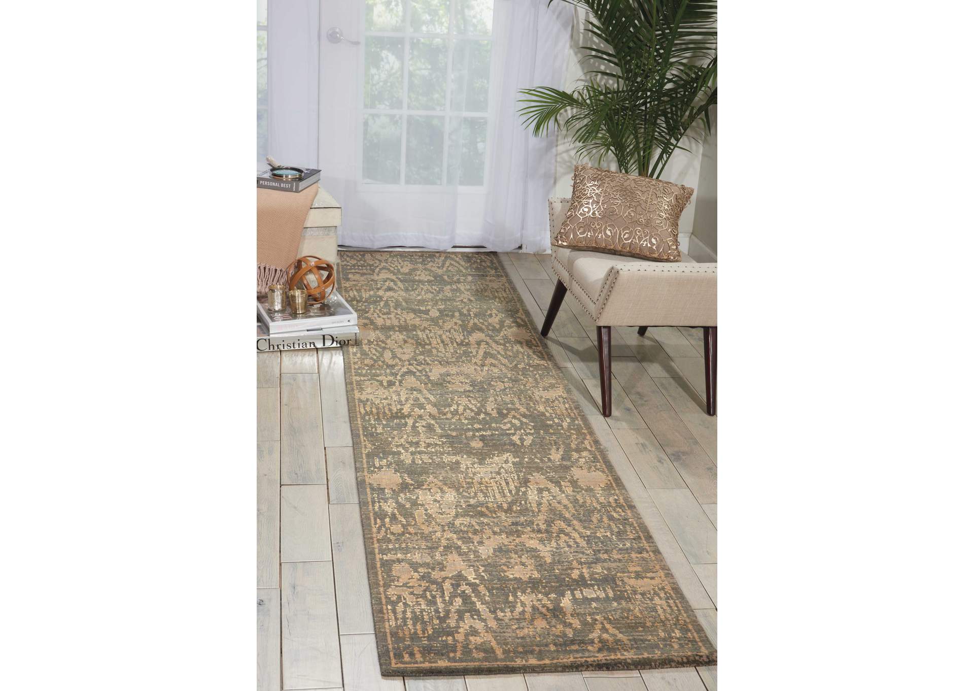 Nourison Silken Allure SLK17 Grey 10' Runner Hallway Rug,Nourison