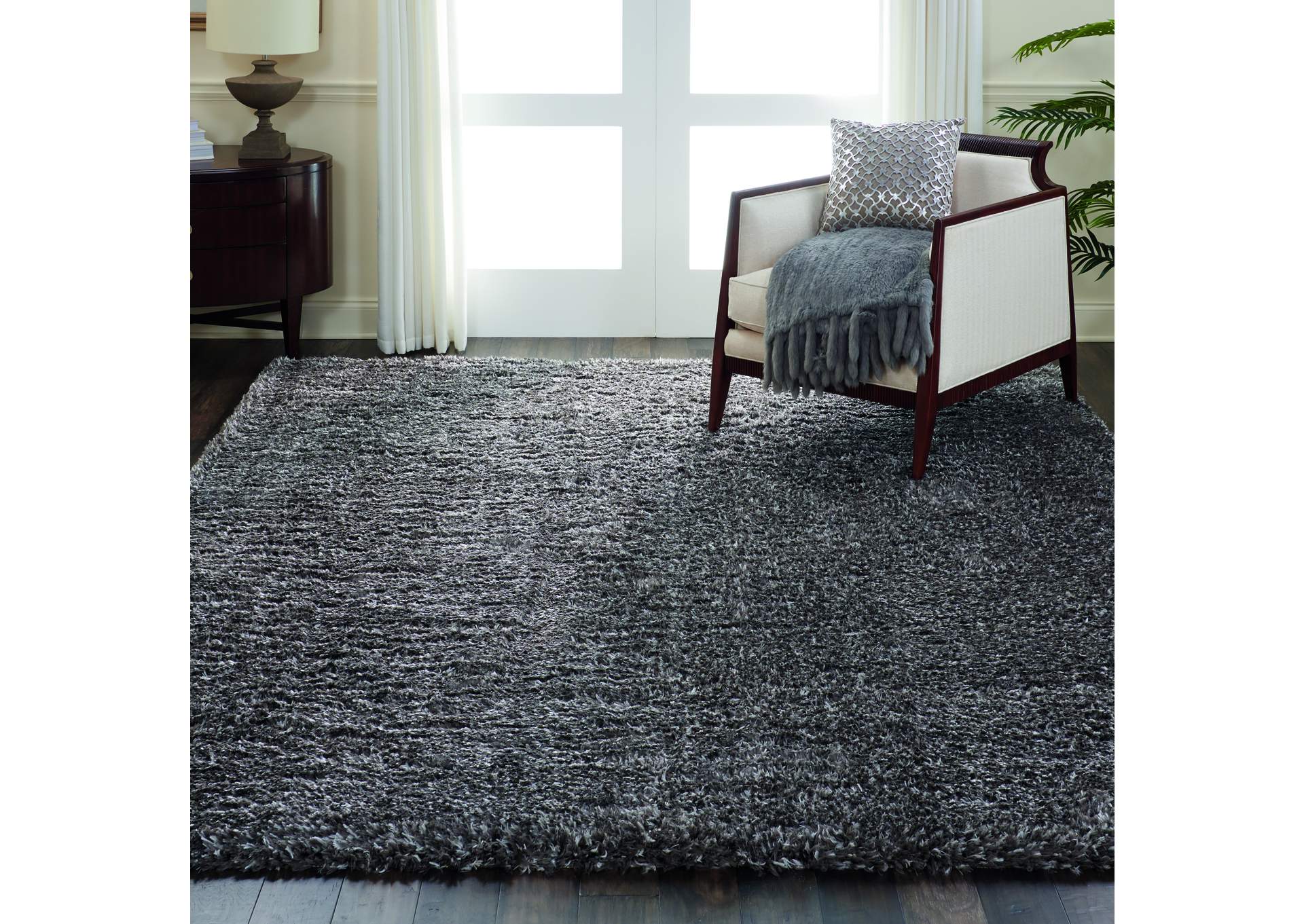 Nourison Luxe Shag LXS01 Charcoal Grey 8'x10' Large Rug,Nourison