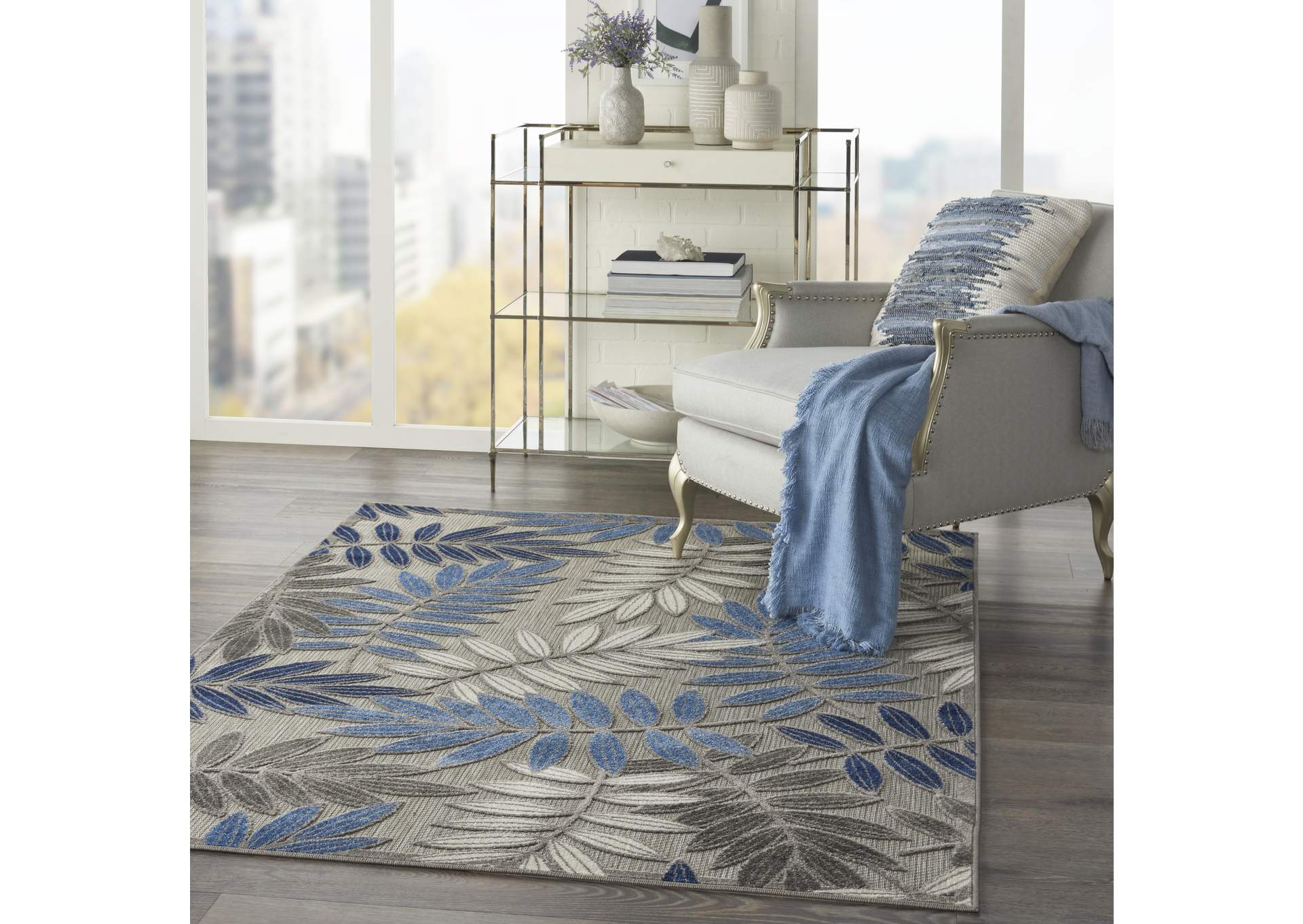 Nourison Aloha 4'x6' Blue Patio Area Rug,Nourison