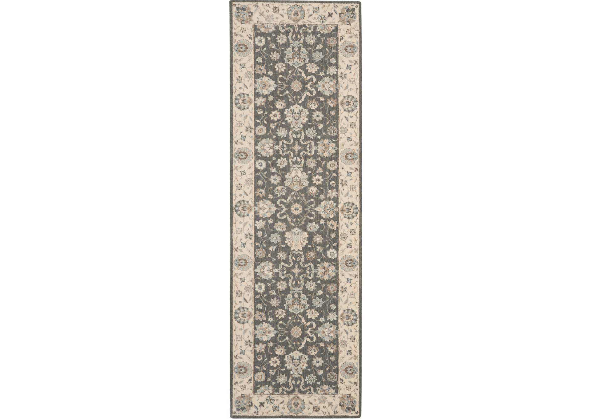 Nourison Living Treasures 8' Runner Grey and Ivory Area Rug,Nourison