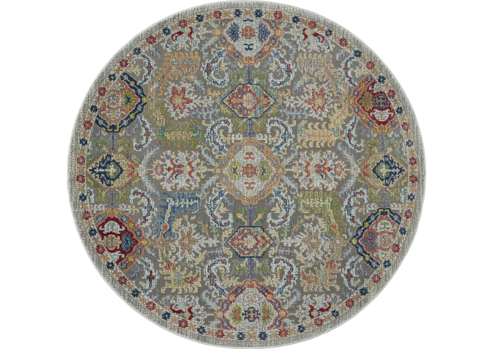 Nourison Ankara Global ANR12 Grey Multicolor 4' Round Persian Area Rug,Nourison