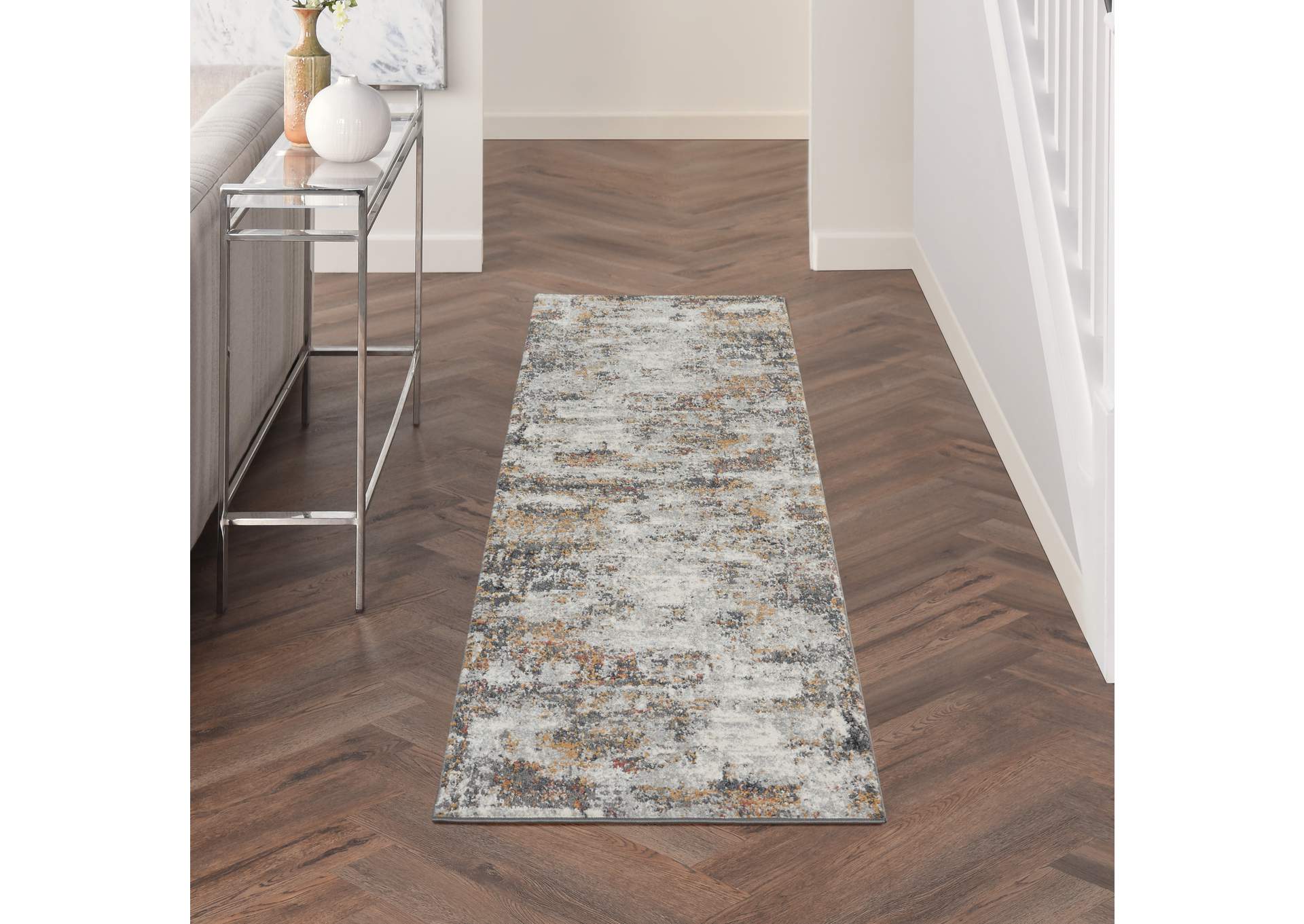 Nourison Tangra 8' Runner Grey Multi Area Rug,Nourison