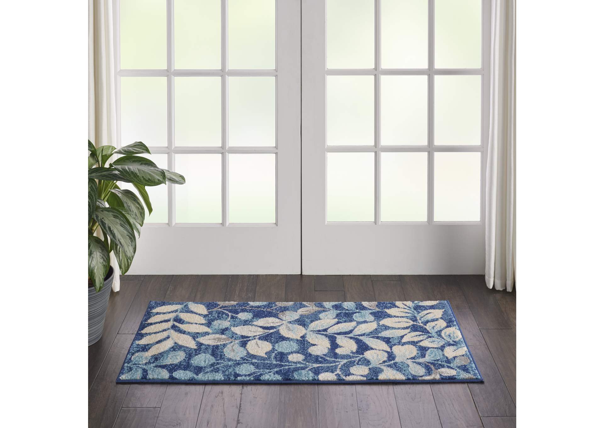 Nourison Tranquil 2'x4' Navy Blue Botanical Small Rug,Nourison
